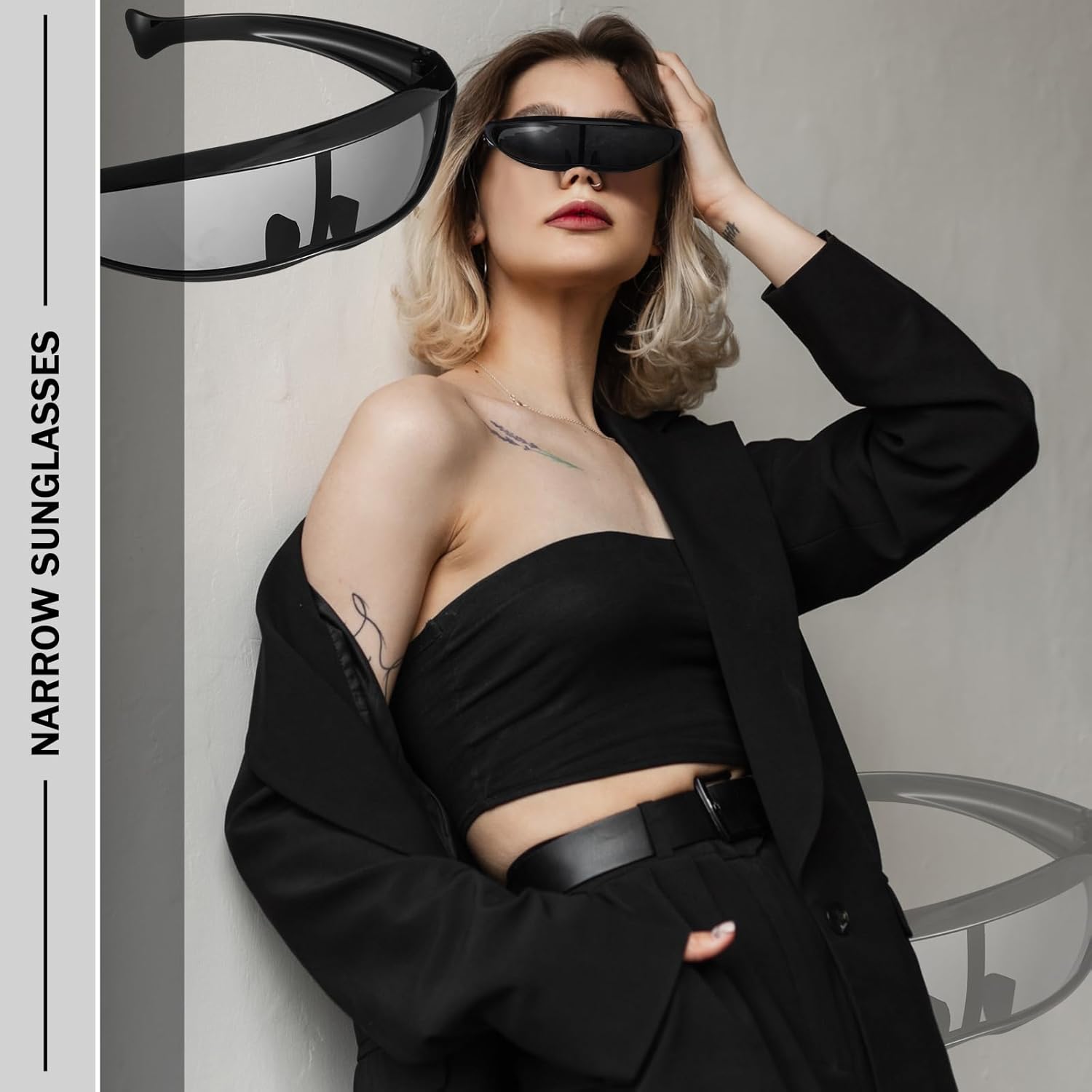 12 Pairs 80s Futuristic Narrow Cyber Visor Sunglasses Futuristic Shield Sunglasses Glasses Accessories for Costume Cosplay - Image 4