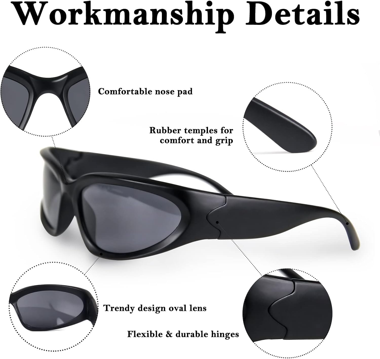 3 Pairs Y2K Wrap Around Sunglasses Trendy Silver Glasses Oval Black Shades Sporty Futuristic Aesthetic for Women Men Rave - Image 4