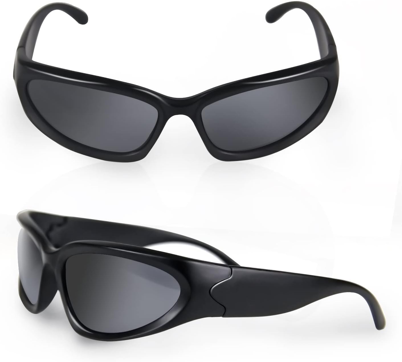 3 Pairs Y2K Wrap Around Sunglasses Trendy Silver Glasses Oval Black Shades Sporty Futuristic Aesthetic for Women Men Rave - Image 5