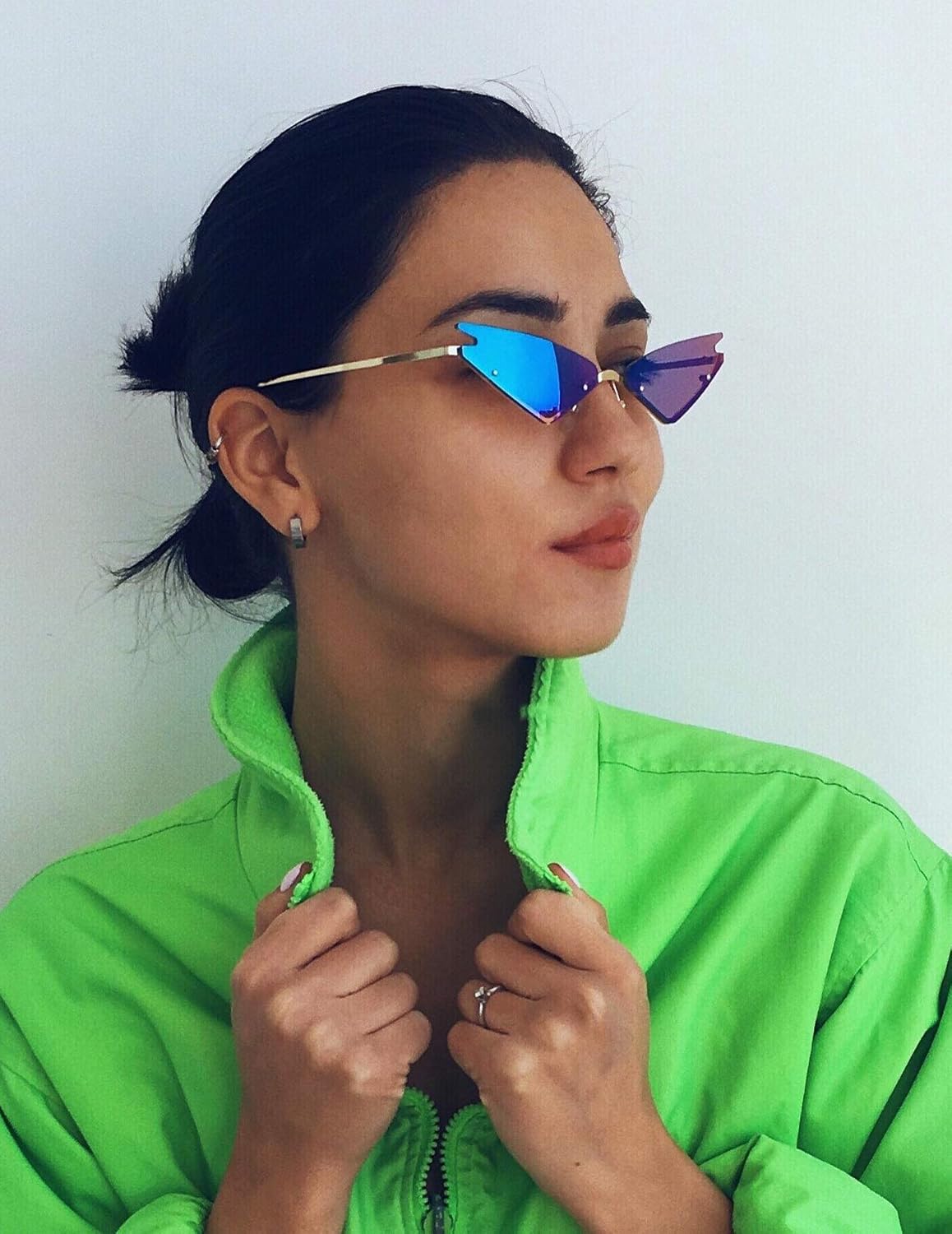 Armear Small Cateye Sunglasses Futuristic Rimless Colored Mirrored Lens - Image 3