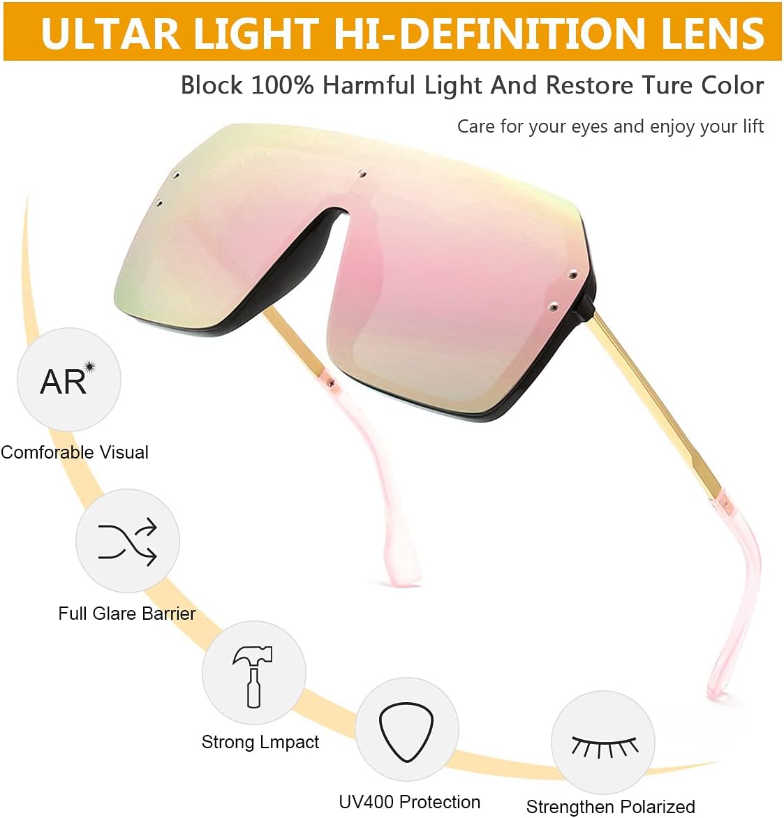 BOJOD Oversized Sunglasses for Women Trendy One Piece Flat Top Rimless Sunglasses Siamese Big Large Shades - Image 3