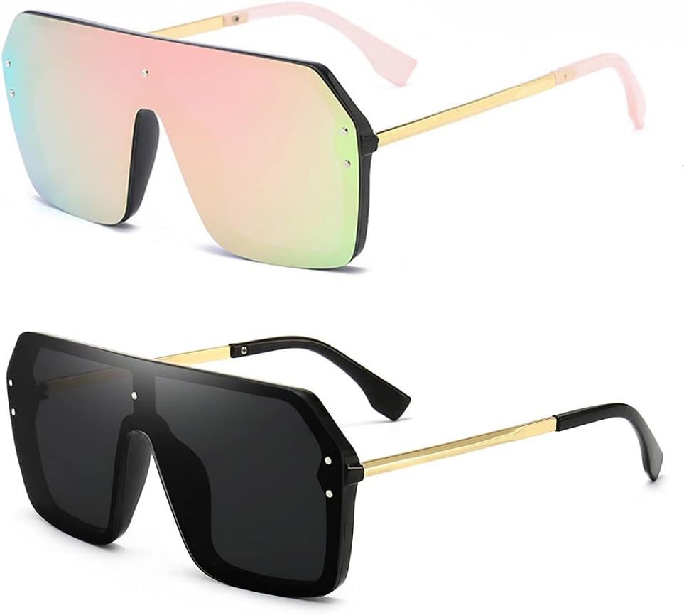 BOJOD Oversized Sunglasses for Women Trendy One Piece Flat Top Rimless Sunglasses Siamese Big Large Shades - Image 12