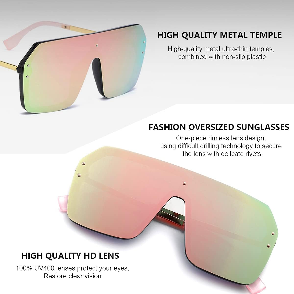BOJOD Oversized Sunglasses for Women Trendy One Piece Flat Top Rimless Sunglasses Siamese Big Large Shades - Image 4