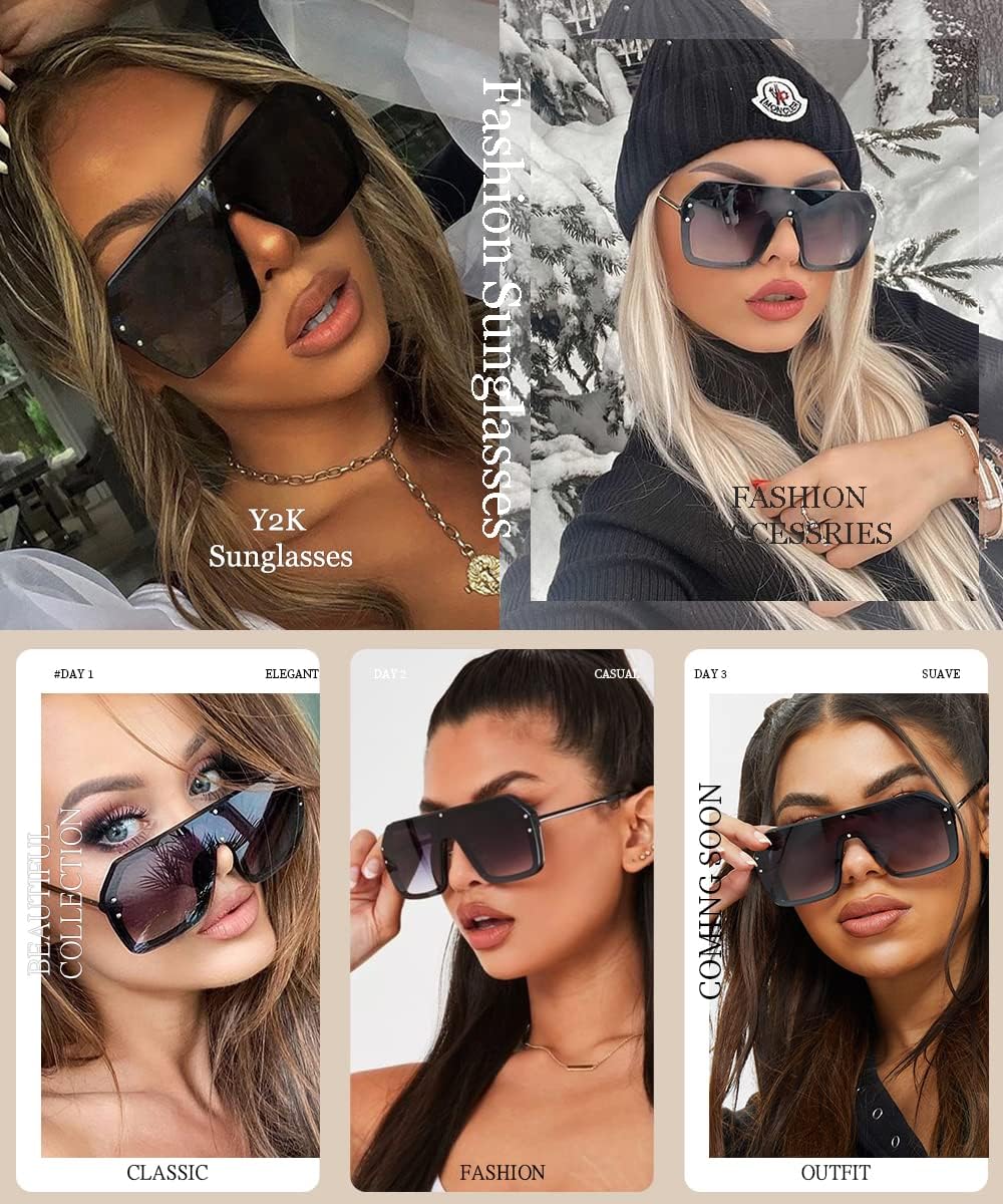 BOJOD Oversized Sunglasses for Women Trendy One Piece Flat Top Rimless Sunglasses Siamese Big Large Shades - Image 6