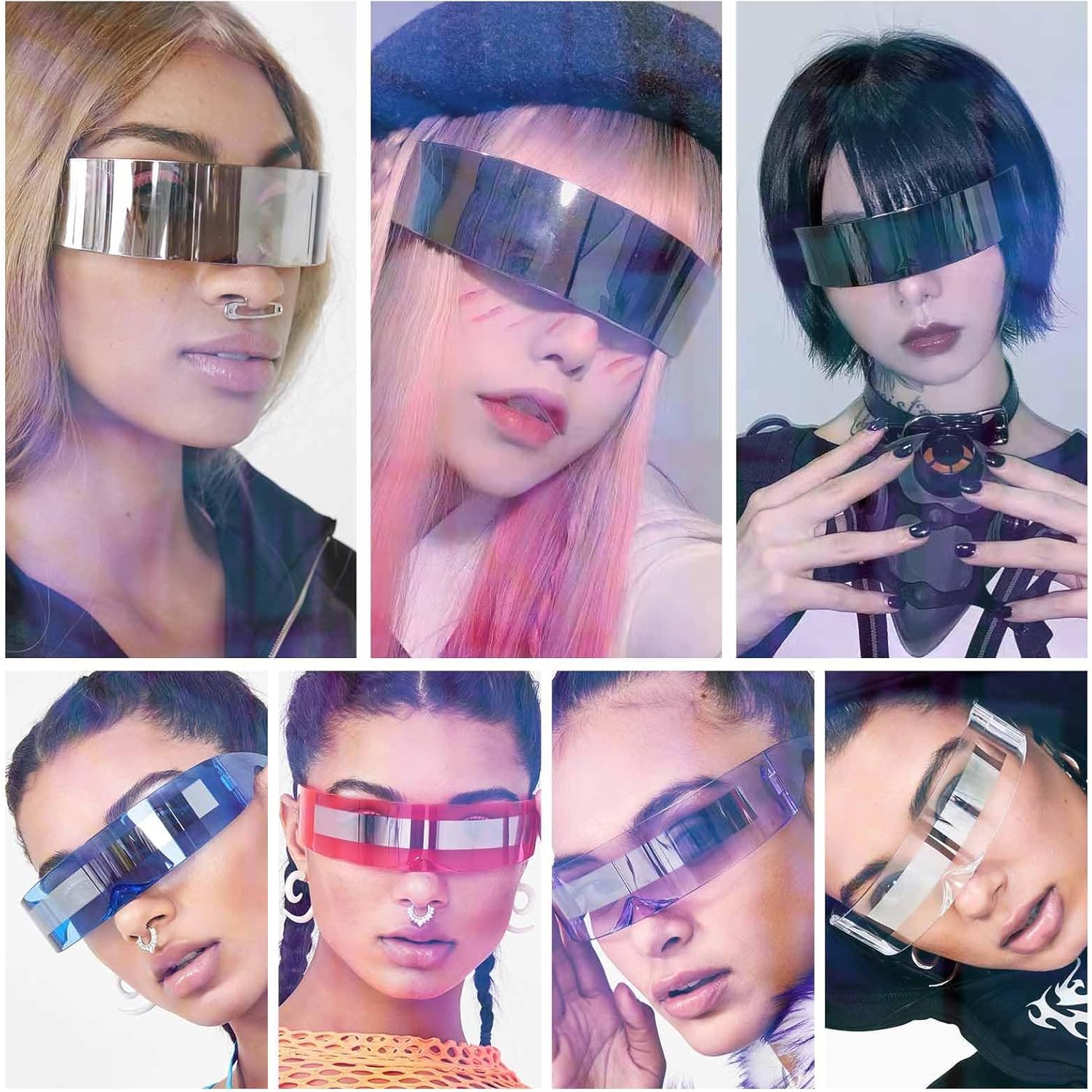 Dollger Futuristic Sunglasses Y2K Space Cyclops Wrap Around Glasses Rimless Translucent Mirrored Lens - Image 5