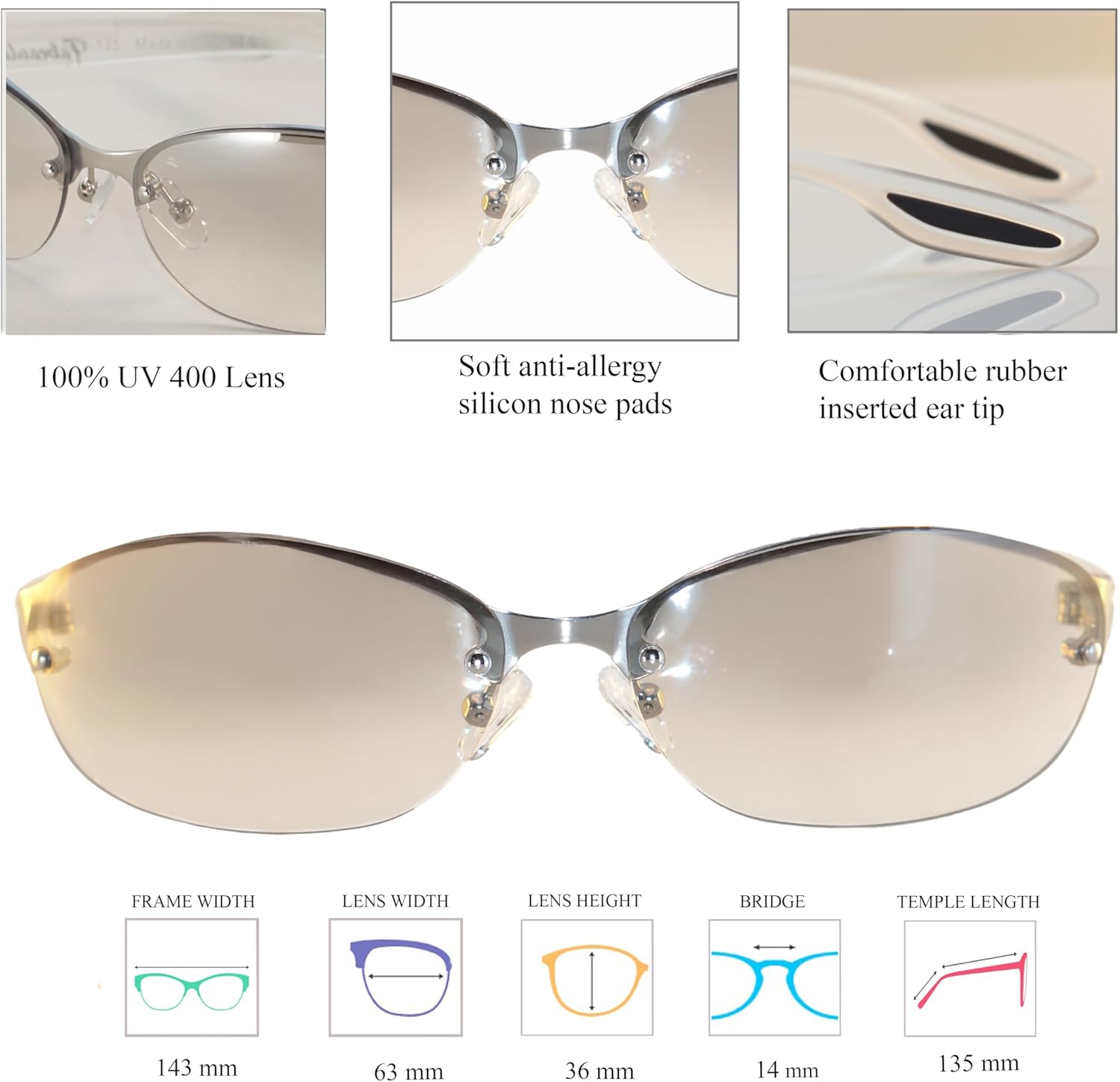 FBL Semi-Rimless Clear Smoke Tinted Eyeglasses Wrap Sunglasses A216 - Image 4