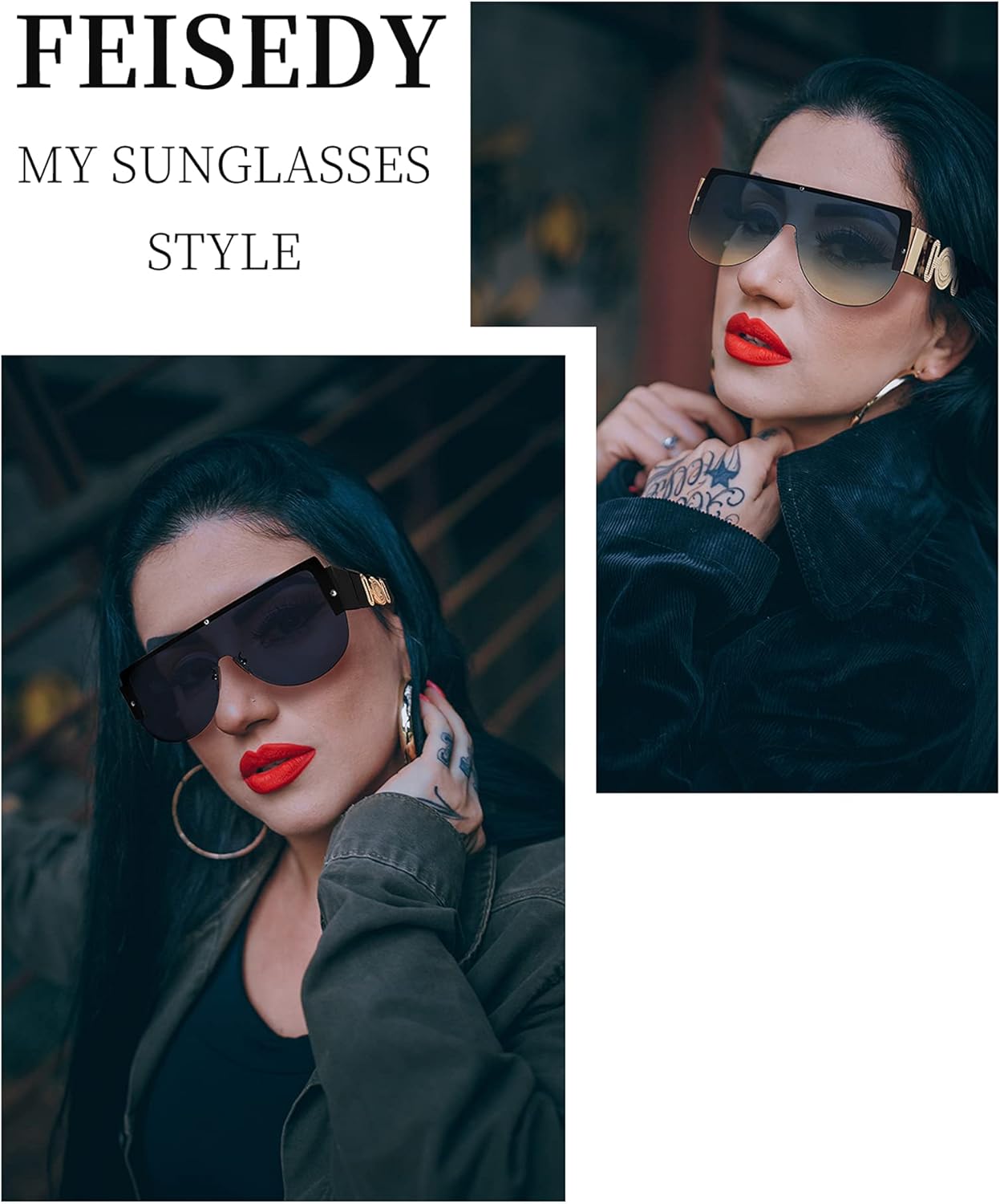 FEISEDY Fashion Oversized Sunglasses Women Trendy Designer One Piece Stylish UV400 Protection B2748 - Image 2