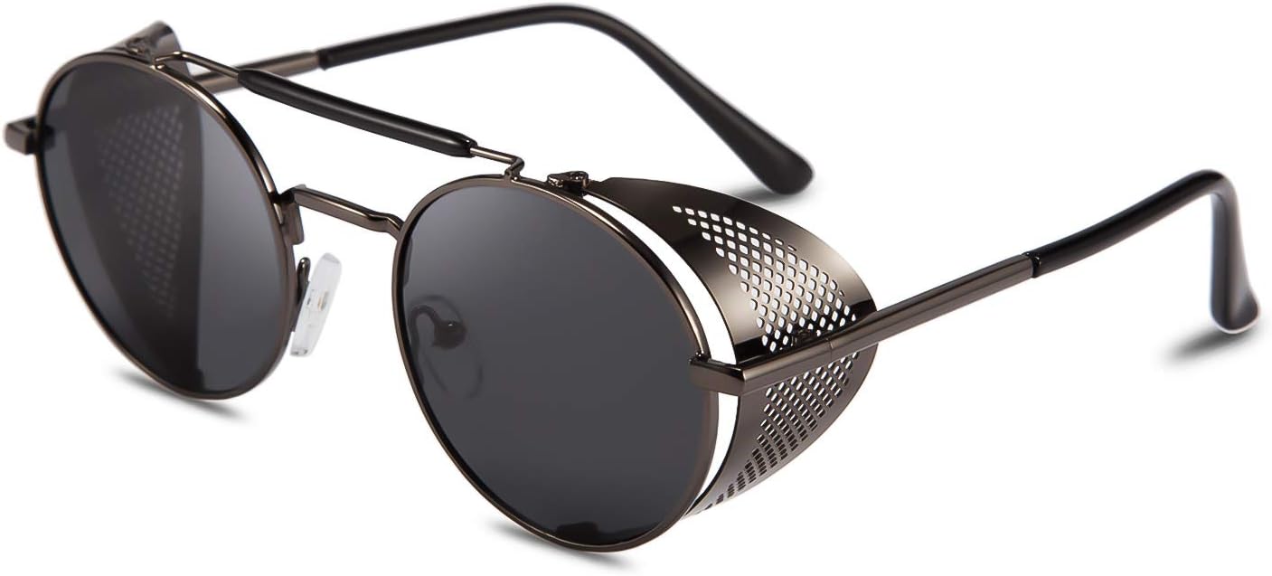 FEISEDY Steam Punk Sunglasses for Men Women Side Shield Round Steampunk Vintage Glasses Shades B2518 - Image 8
