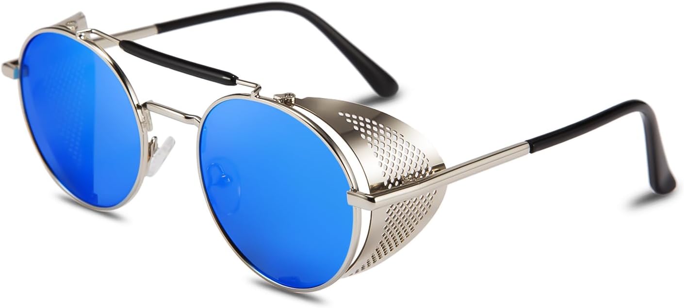 FEISEDY Steam Punk Sunglasses for Men Women Side Shield Round Steampunk Vintage Glasses Shades B2518 - Image 7