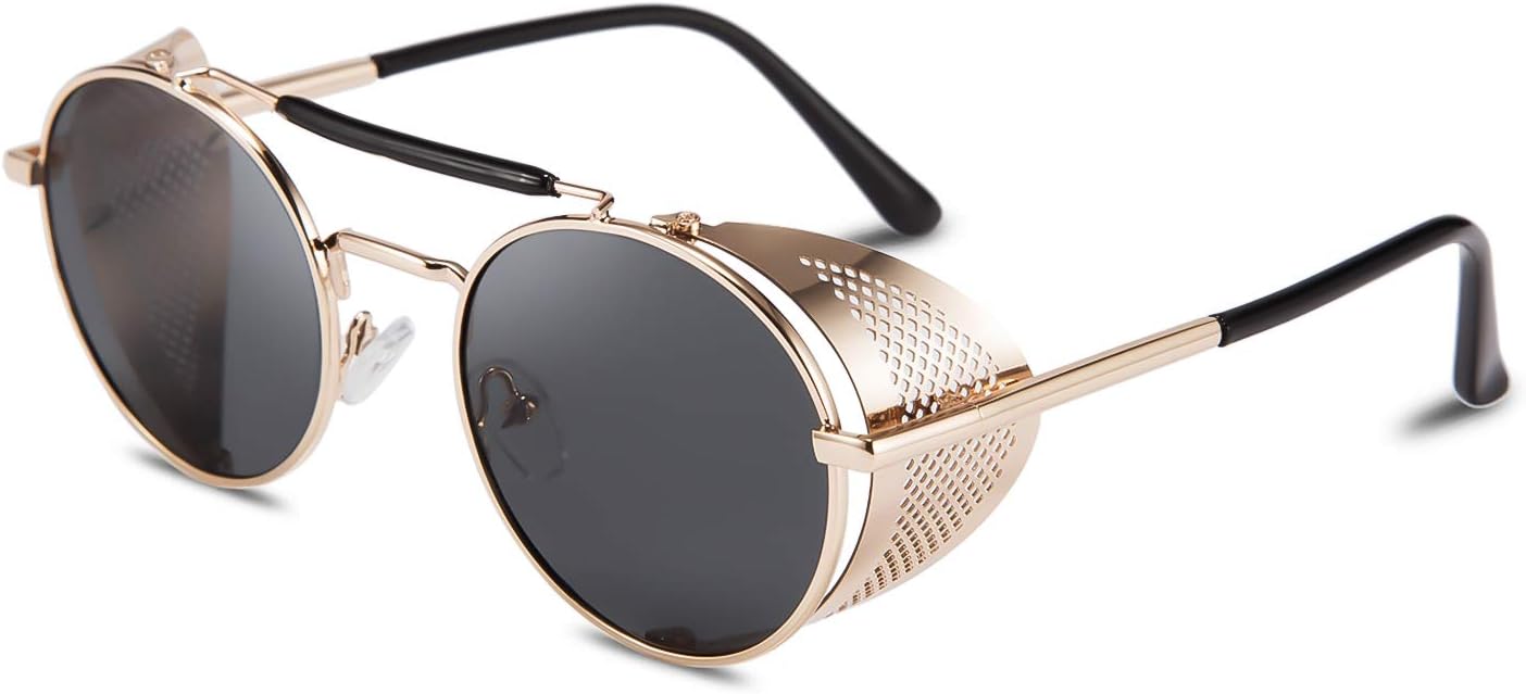FEISEDY Steam Punk Sunglasses for Men Women Side Shield Round Steampunk Vintage Glasses Shades B2518 - Image 11