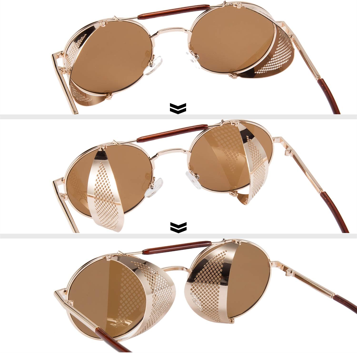FEISEDY Steam Punk Sunglasses for Men Women Side Shield Round Steampunk Vintage Glasses Shades B2518 - Image 5