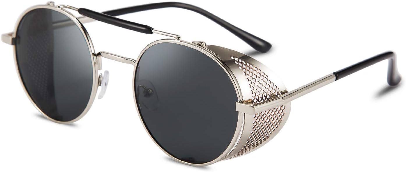FEISEDY Steam Punk Sunglasses for Men Women Side Shield Round Steampunk Vintage Glasses Shades B2518 - Image 9