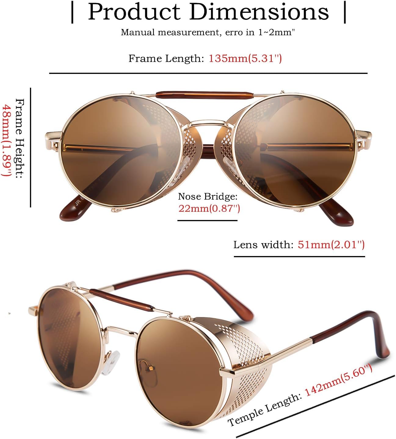 FEISEDY Steam Punk Sunglasses for Men Women Side Shield Round Steampunk Vintage Glasses Shades B2518 - Image 3