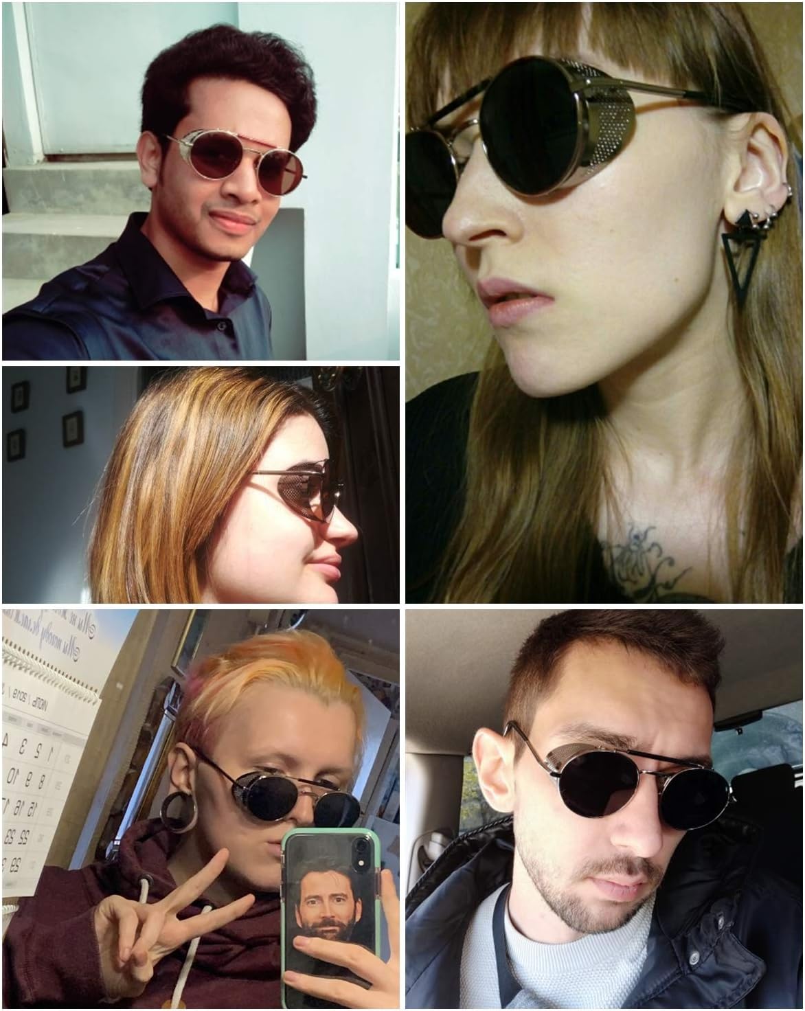 FEISEDY Steam Punk Sunglasses for Men Women Side Shield Round Steampunk Vintage Glasses Shades B2518 - Image 6