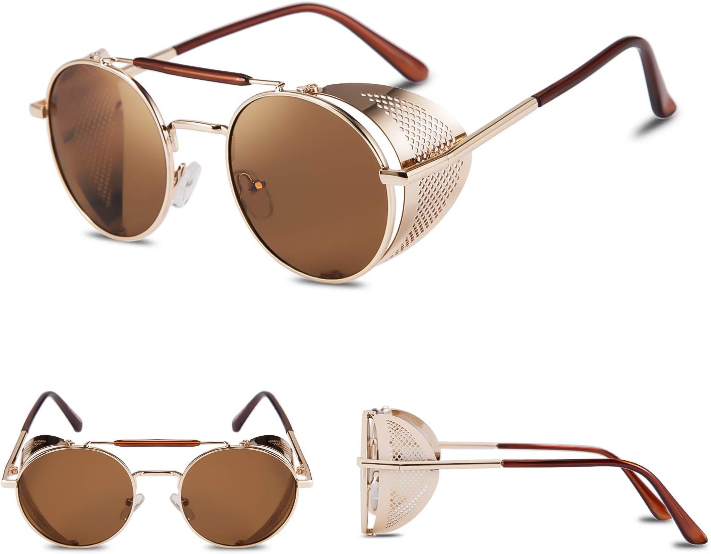 FEISEDY Steam Punk Sunglasses for Men Women Side Shield Round Steampunk Vintage Glasses Shades B2518 - Image 2