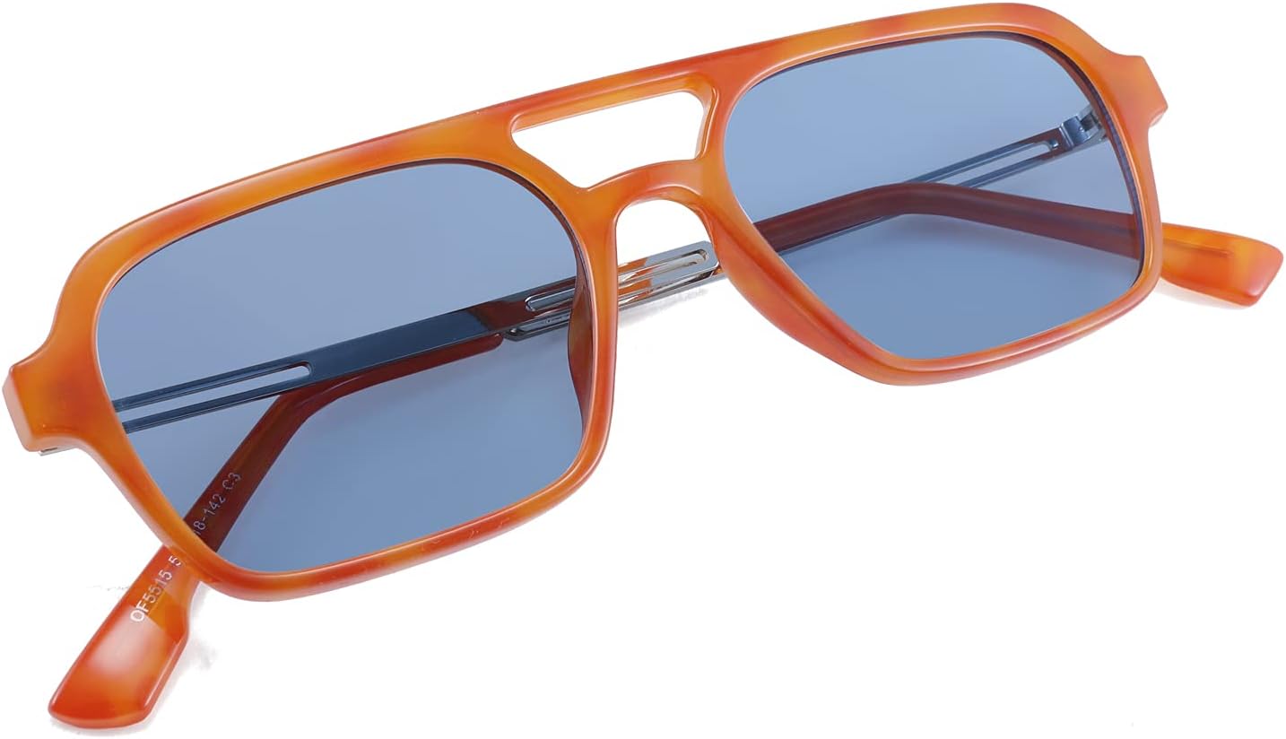 FEISEDY Vintage Square 70s Flat Aviator Sunglasses Women Men Metal Design Shades B2752