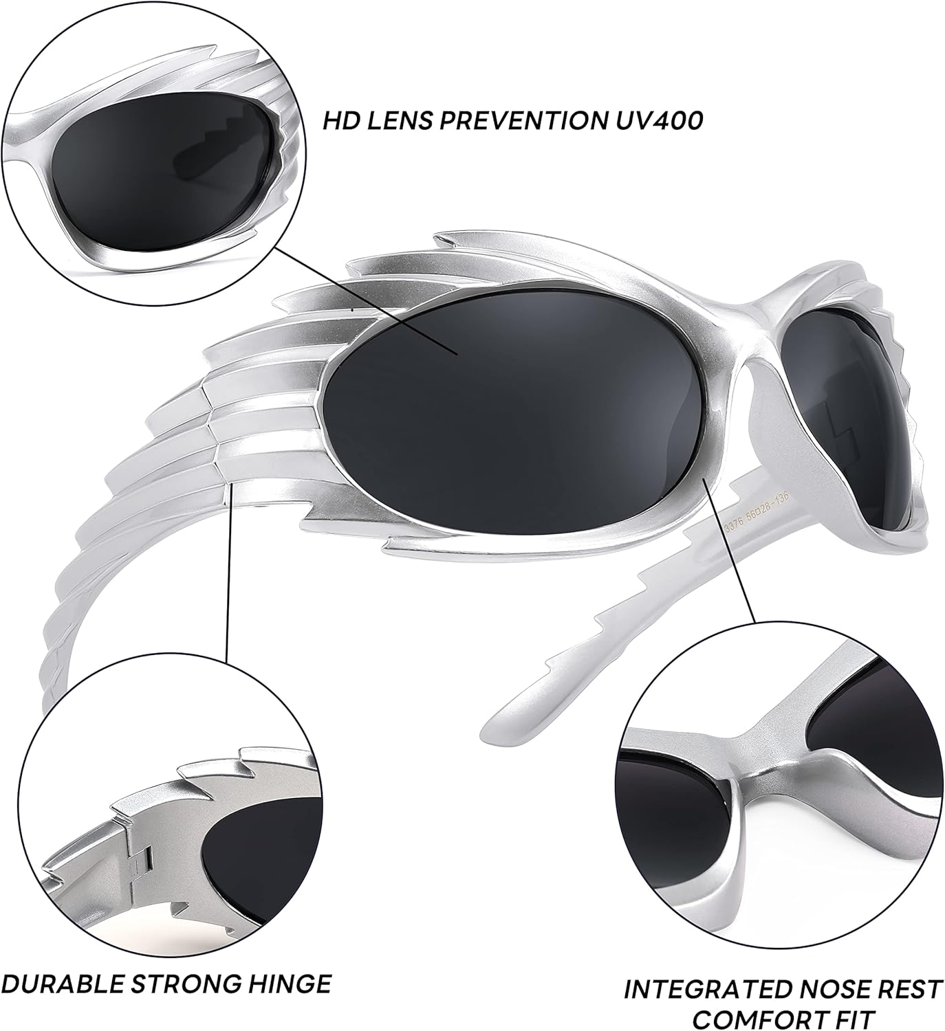 FEISEDY Wrap Around Y2K Sunglasses for Men Women Oversized Swift Oval Futuristic Shades B9102 - Image 7