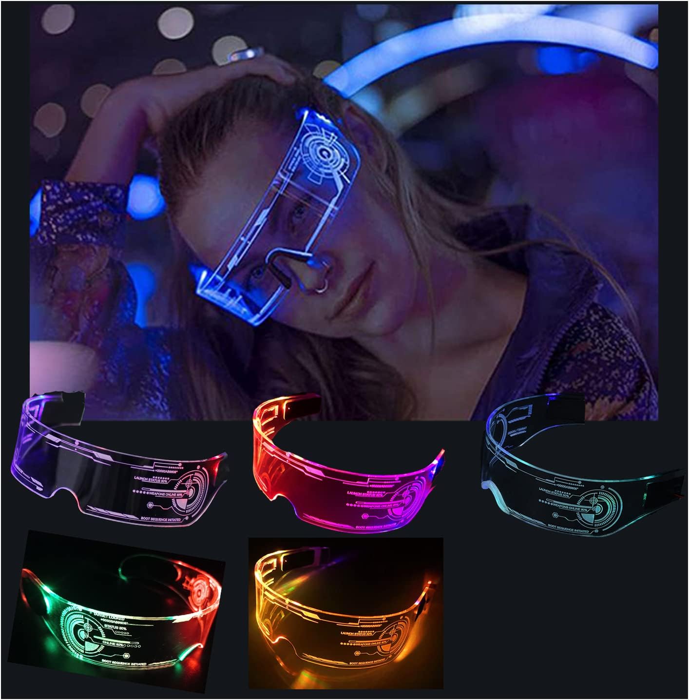 Fency LED Light Up Glasses, LED Visor, Luminous, Cyberpunk Futuristic Cosplay Glasses for Adults