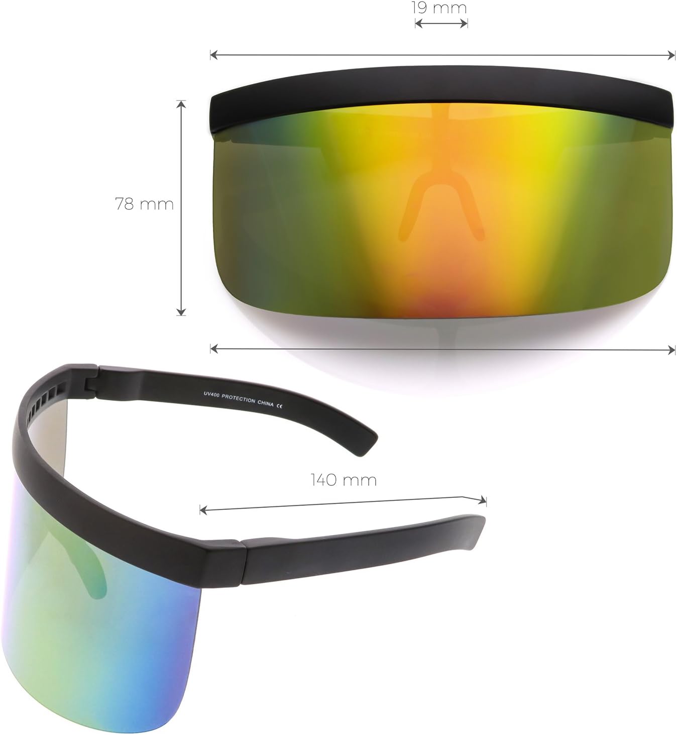 Futuristic Oversize Shield Visor Sunglasses Flat Top Mirrored Mono Lens 172mm - Image 5