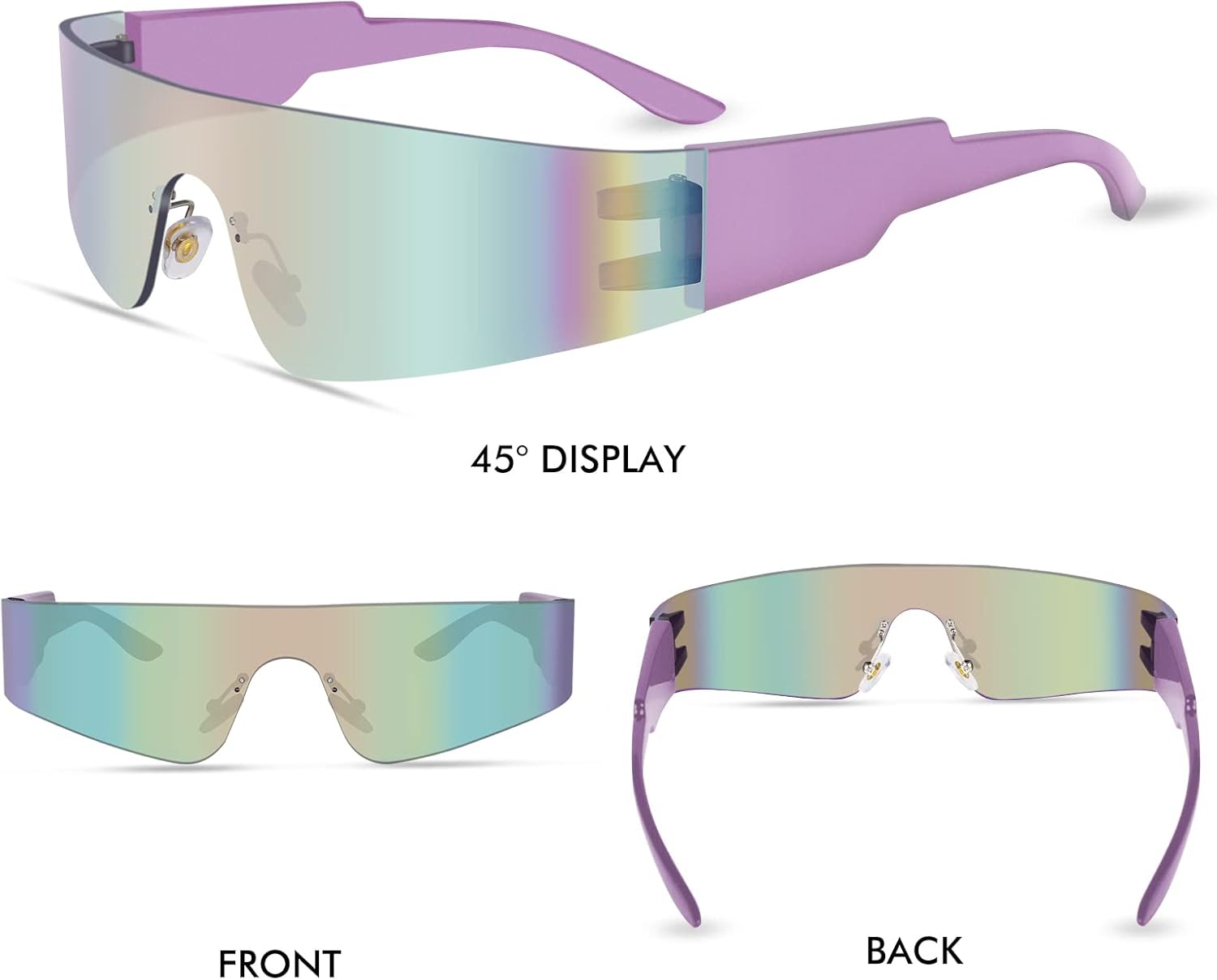 Futuristic Wrap Around Sunglasses Y2K Silver Trendy Rimless Glasses Cyberpunk Eyewear for Women Men Rave Party - Image 4