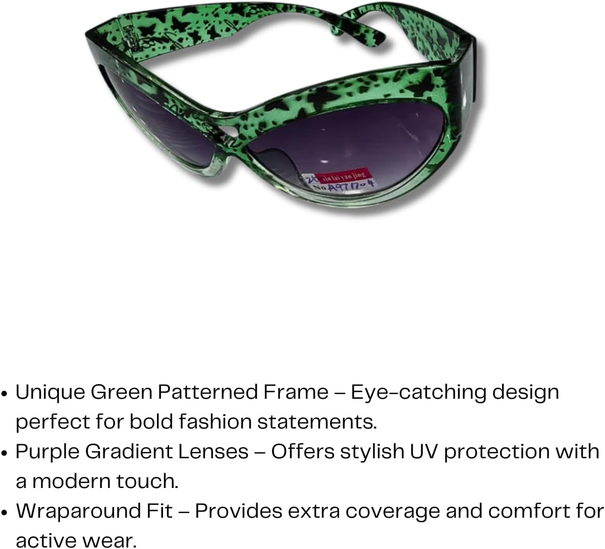Green Speckled Cat-Eye Sunglasses with Purple Gradient Lenses – UV400 Fashion Statement Shades - Image 3