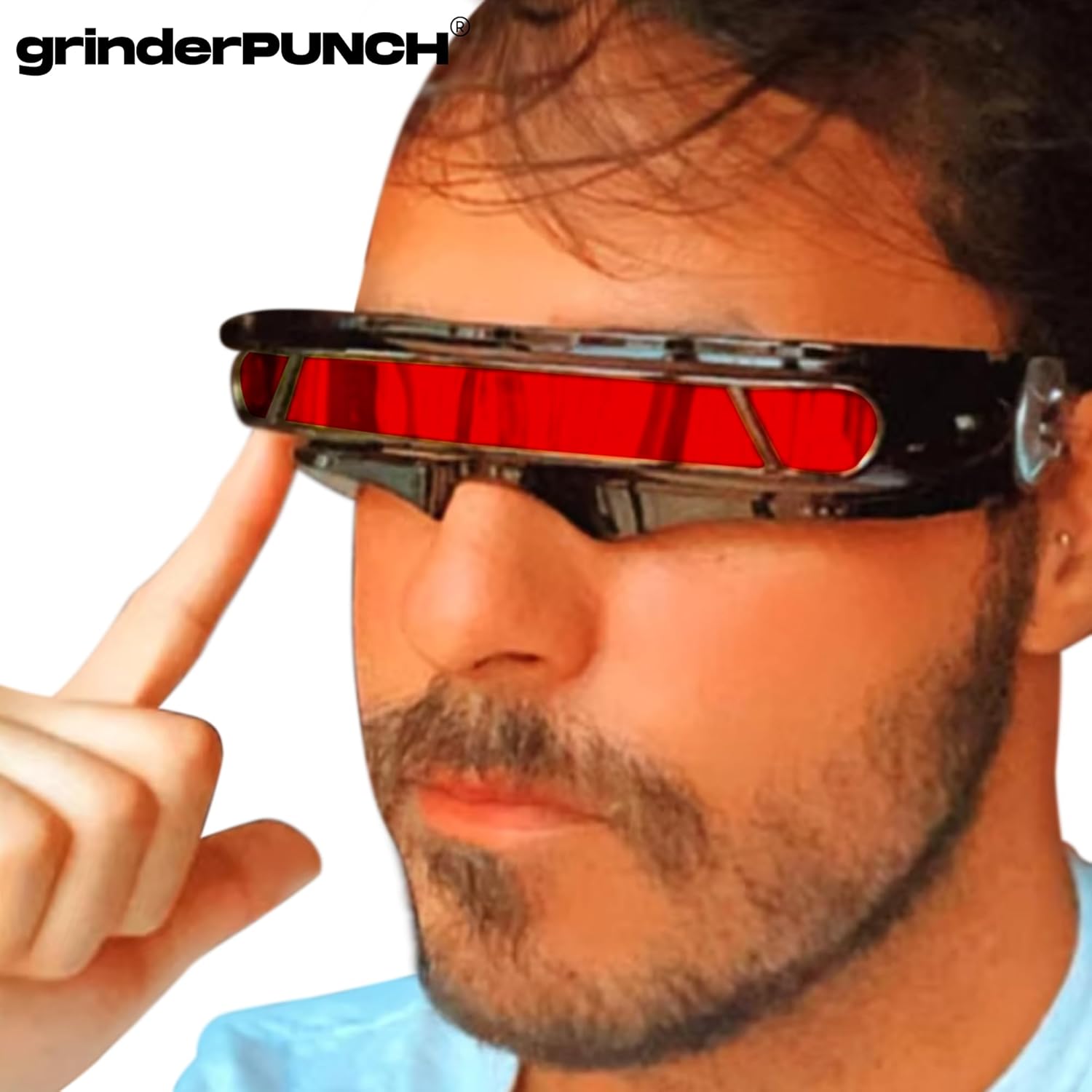 grinderPUNCH Futuristic Space Alien Costume Sunglasses Cyclops Shield Party Mirror Mono Lens - Image 6