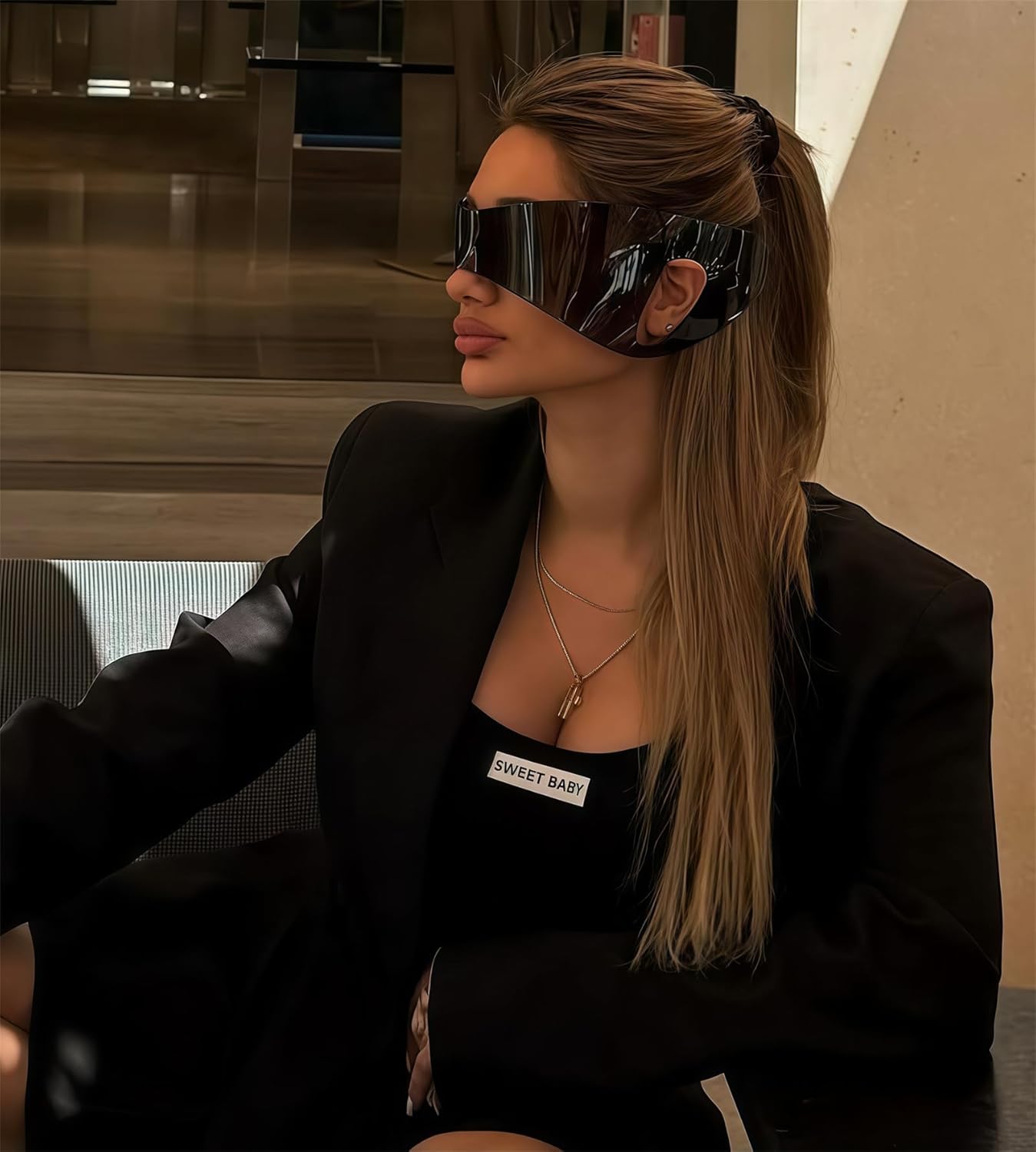 GUVIVI Futuristic Sunglasses for Men Women Oversized Wrap Around Shield Fashion Chic Mask Plastic Sun Glasses Shades - Image 2