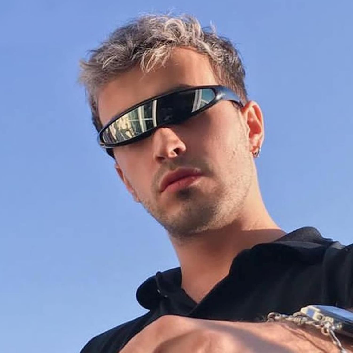 KFPH Futuristic Narrow Sunglasses Robot Space Rave Futuristic Glasses Personality Cosplay Cyclops Cool Glasses - Image 3