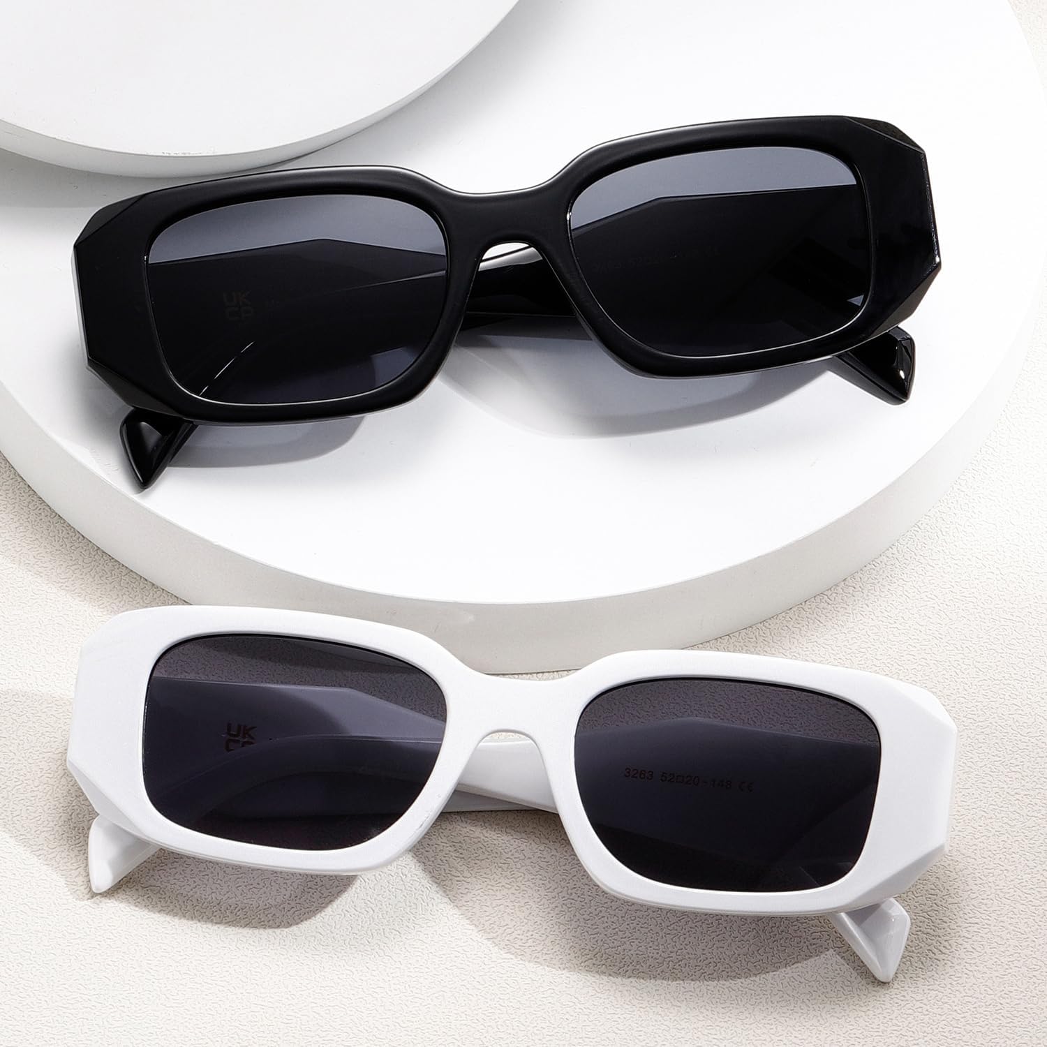 kimorn Rectangle Sunglasses for Women Men Trendy Retro Trendy Sun Glasses 90’s Vintage Square Frame K1307 (Black+White Frame Grey Lens) - Image 3