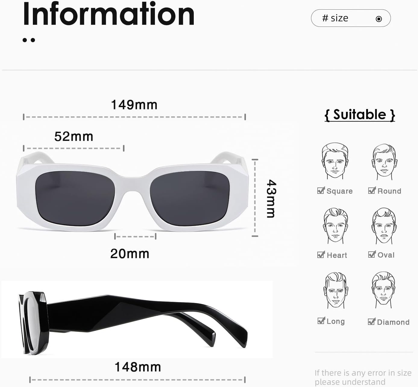 kimorn Rectangle Sunglasses for Women Men Trendy Retro Trendy Sun Glasses 90’s Vintage Square Frame K1307 (Black+White Frame Grey Lens) - Image 4