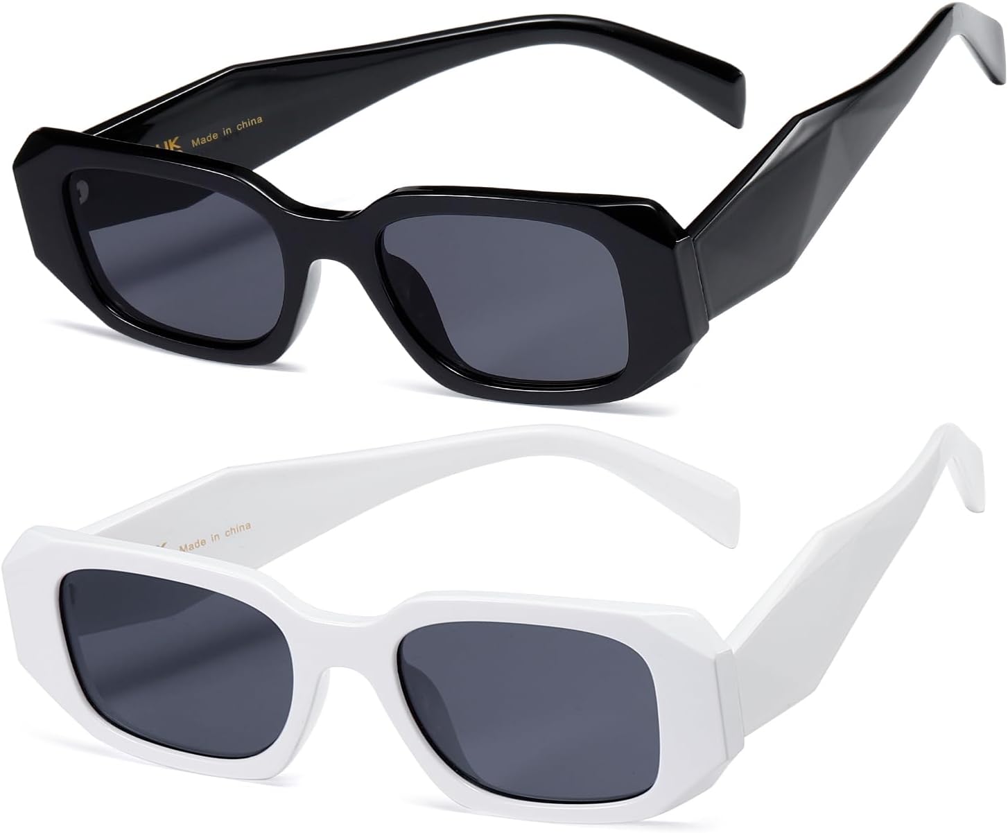 kimorn Rectangle Sunglasses for Women Men Trendy Retro Trendy Sun Glasses 90’s Vintage Square Frame K1307 (Black+White Frame Grey Lens)