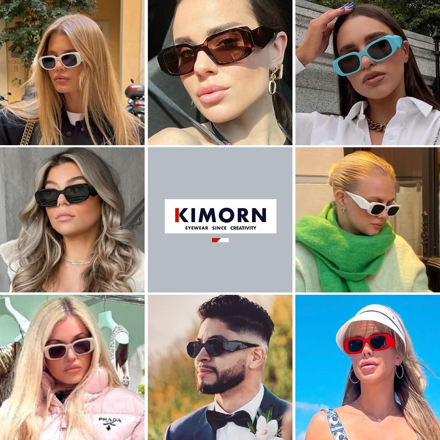 kimorn Rectangle Sunglasses for Women Men Trendy Retro Trendy Sun Glasses 90’s Vintage Square Frame K1307 (Black+White Frame Grey Lens) - Image 2