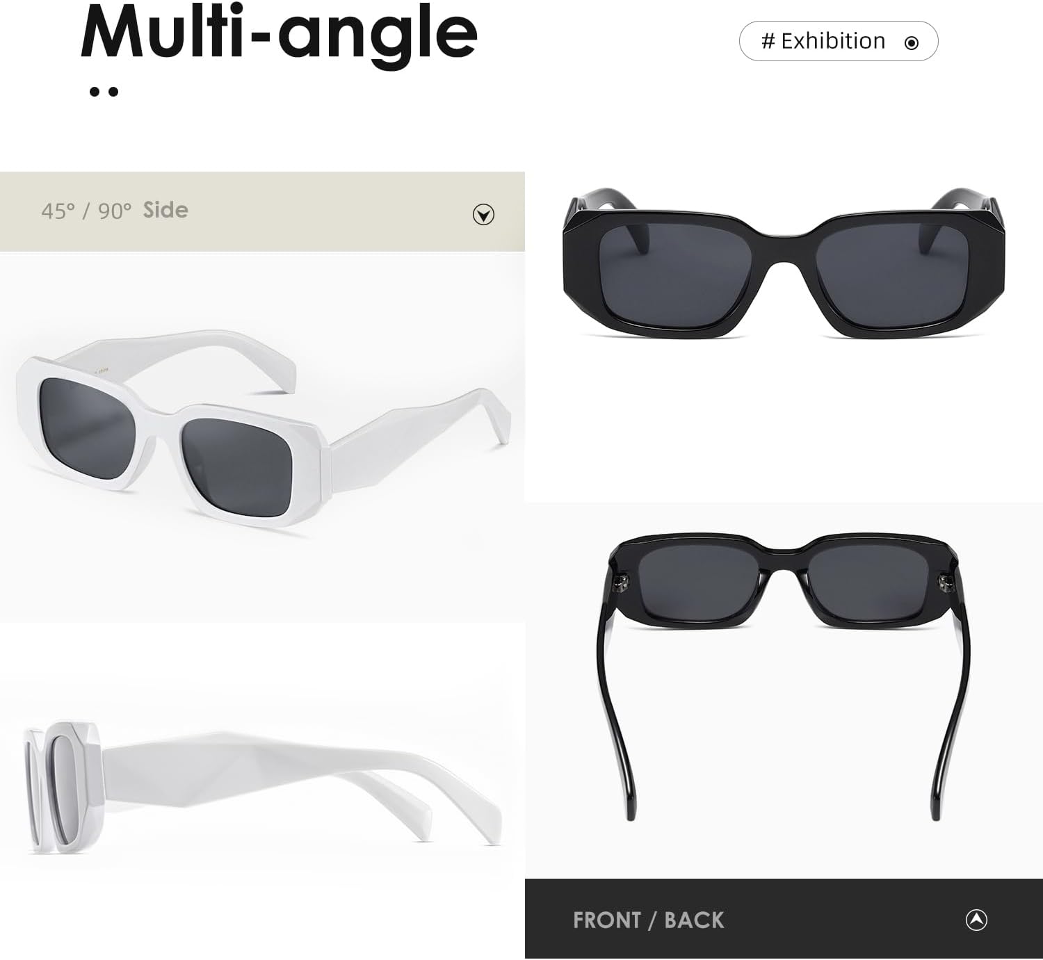 kimorn Rectangle Sunglasses for Women Men Trendy Retro Trendy Sun Glasses 90’s Vintage Square Frame K1307 (Black+White Frame Grey Lens) - Image 5