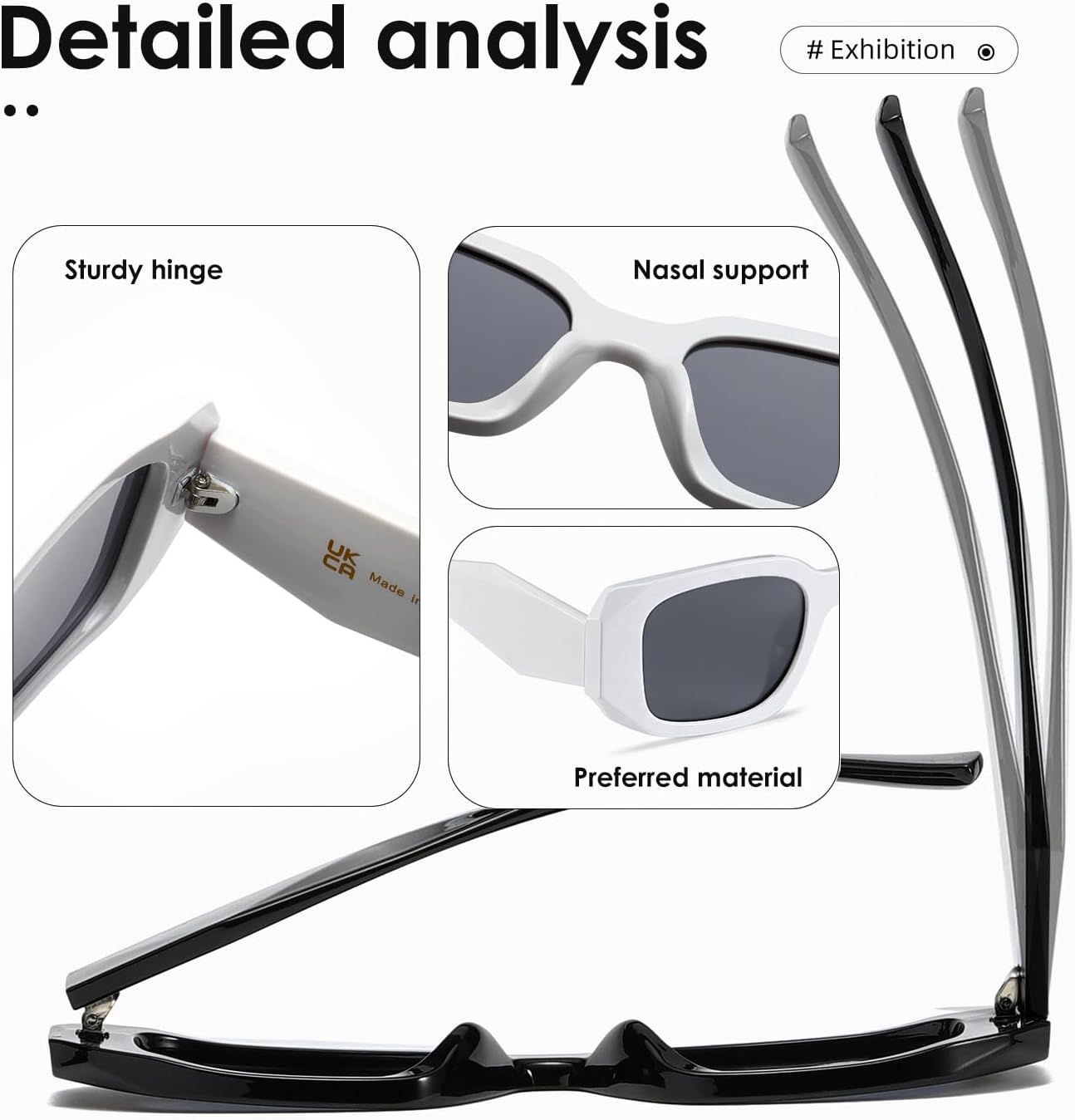 kimorn Rectangle Sunglasses for Women Men Trendy Retro Trendy Sun Glasses 90’s Vintage Square Frame K1307 (Black+White Frame Grey Lens) - Image 6