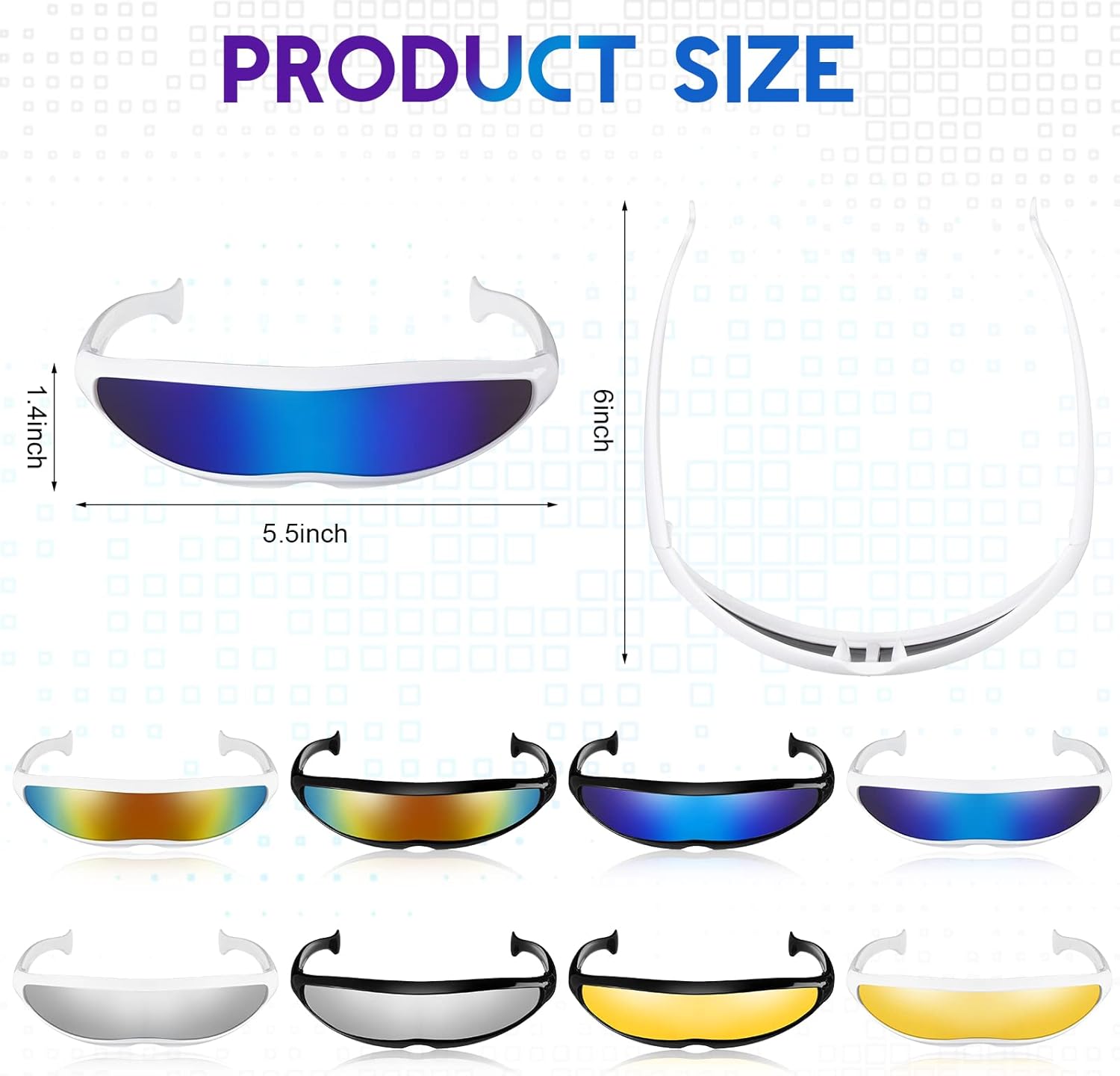 Konohan 8 Pairs Futuristic Sunglasses Color Mirror Lens Narrow Visor Sunglasses Future Glasses Space Glasses for Women Men - Image 2