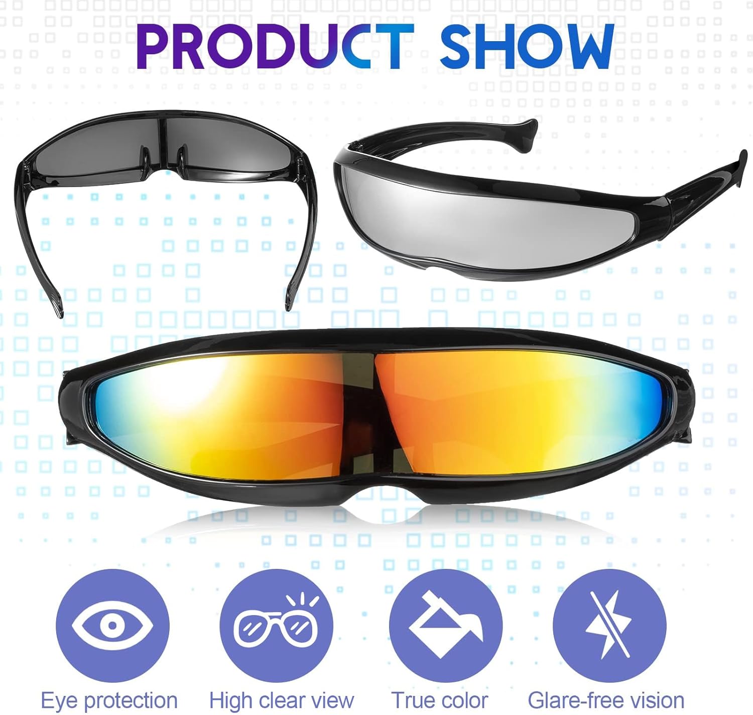 Konohan 8 Pairs Futuristic Sunglasses Color Mirror Lens Narrow Visor Sunglasses Future Glasses Space Glasses for Women Men - Image 3
