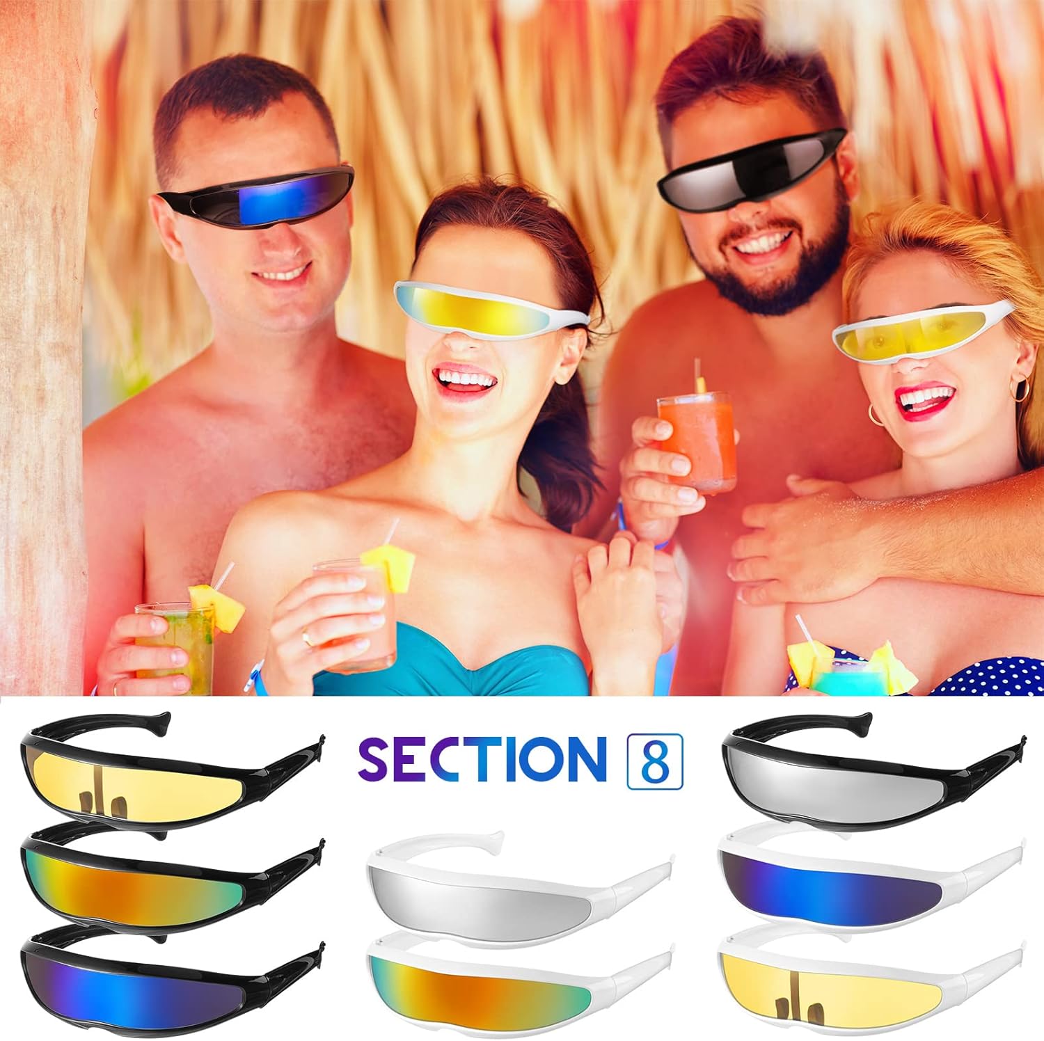 Konohan 8 Pairs Futuristic Sunglasses Color Mirror Lens Narrow Visor Sunglasses Future Glasses Space Glasses for Women Men - Image 7