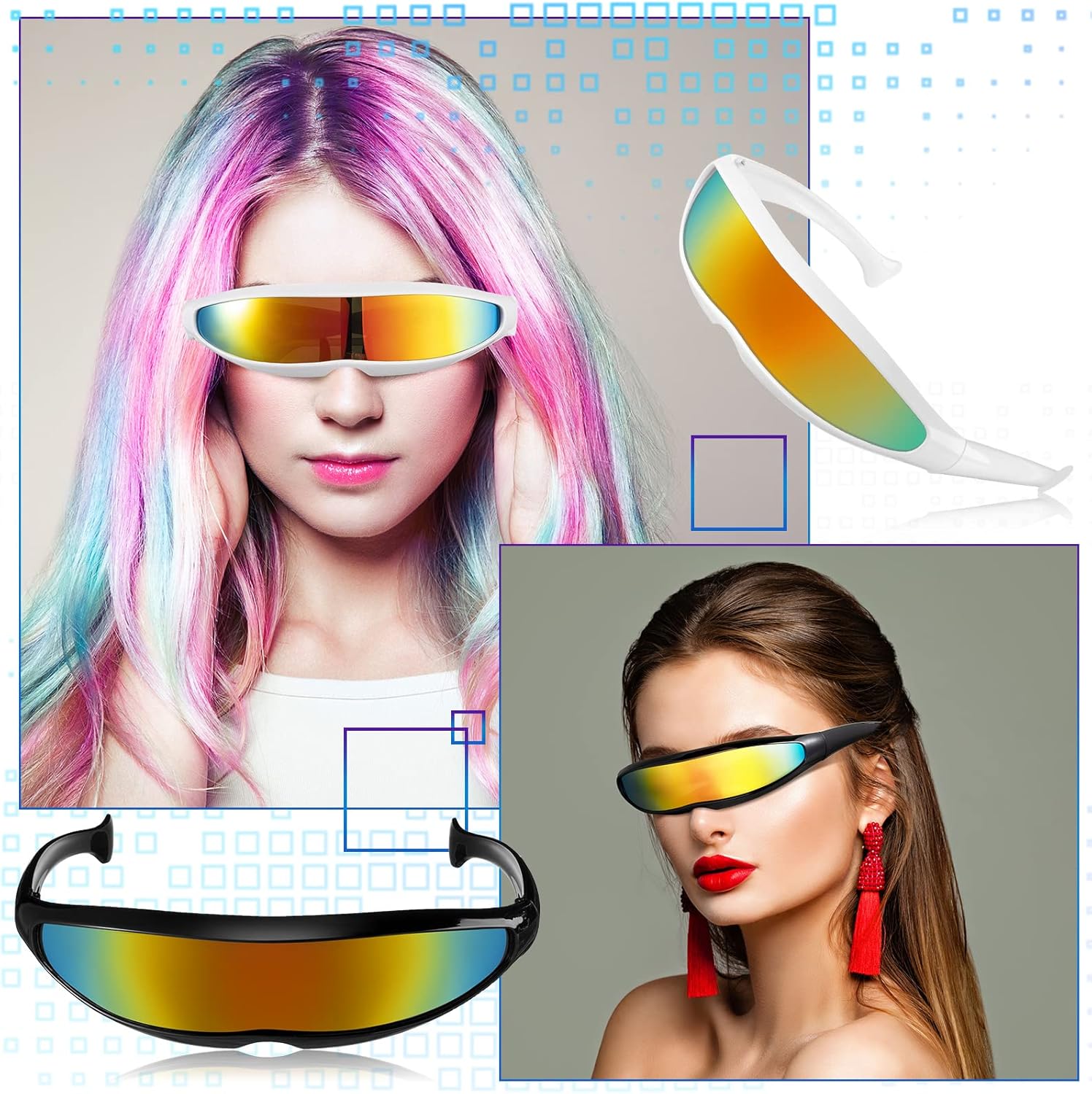 Konohan 8 Pairs Futuristic Sunglasses Color Mirror Lens Narrow Visor Sunglasses Future Glasses Space Glasses for Women Men - Image 5