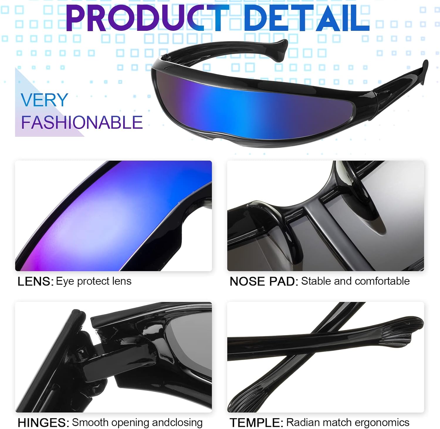 Konohan 8 Pairs Futuristic Sunglasses Color Mirror Lens Narrow Visor Sunglasses Future Glasses Space Glasses for Women Men - Image 4