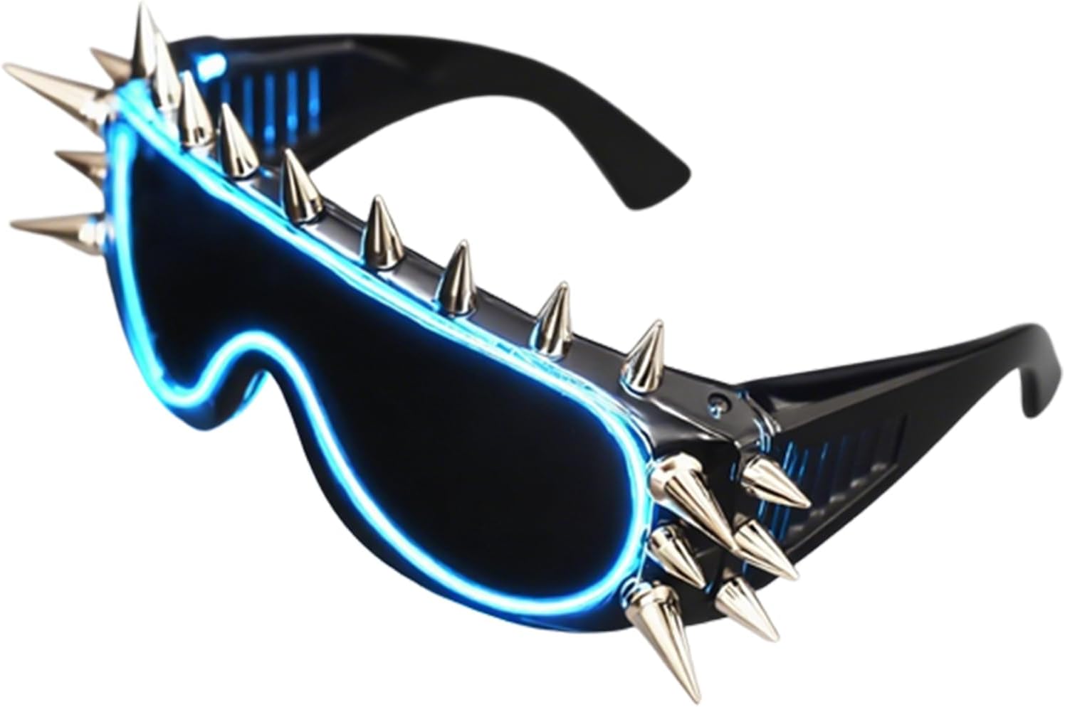 LED Punk Sunglasses Gothic Sunglasses - Glow in the Dark Glasses for Rave Party, Cyberpunk Style, Perfect for Halloween Costumes, Cosplay Events & Night Parties, Wired with Battery Power