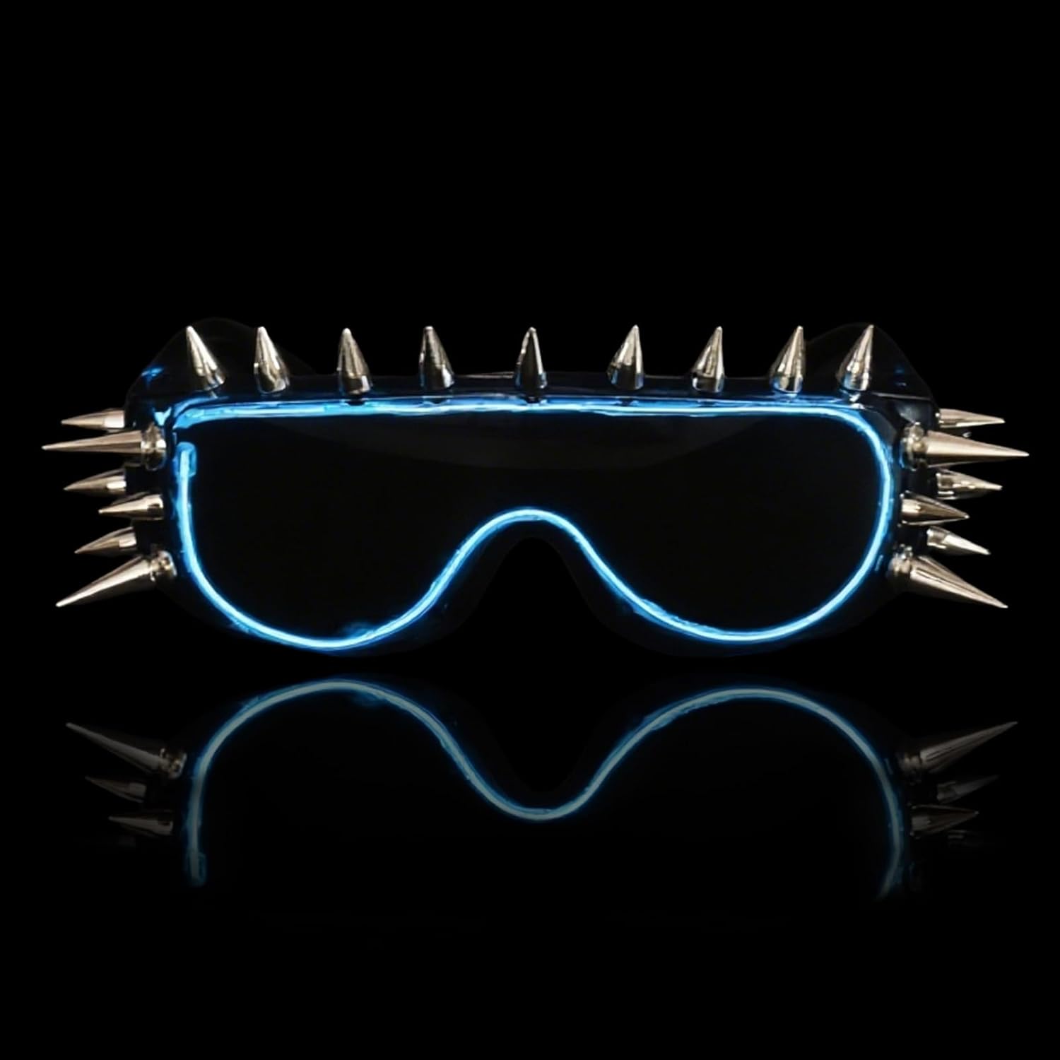 LED Punk Sunglasses Gothic Sunglasses - Glow in the Dark Glasses for Rave Party, Cyberpunk Style, Perfect for Halloween Costumes, Cosplay Events & Night Parties, Wired with Battery Power - Image 2