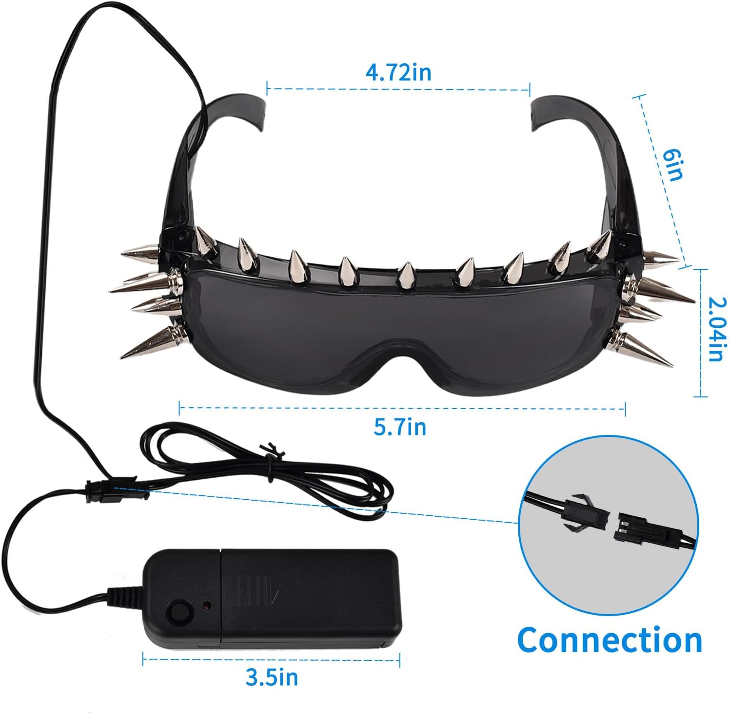 LED Punk Sunglasses Gothic Sunglasses - Glow in the Dark Glasses for Rave Party, Cyberpunk Style, Perfect for Halloween Costumes, Cosplay Events & Night Parties, Wired with Battery Power - Image 3