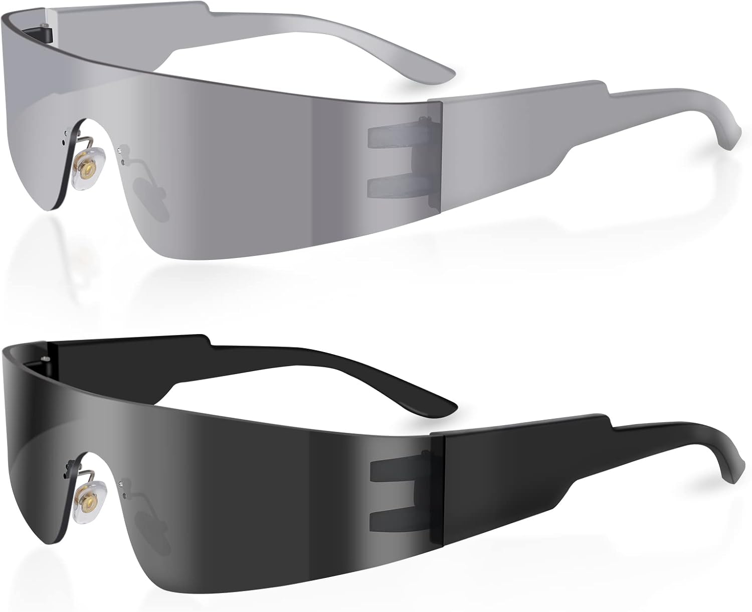 milramtob Futuristic Wrap Around Fashion Sunglasses Y2K Silver Trendy Rimless Glasses Cyberpunk Eyewear Women Men Rave Party - Image 6