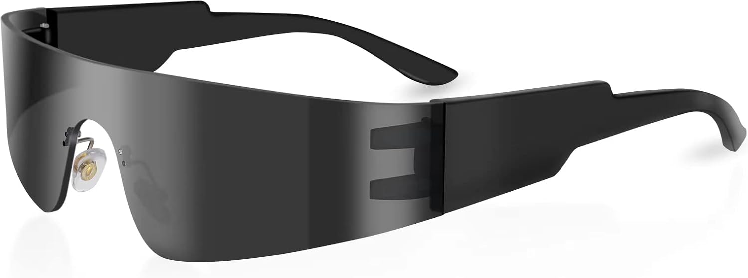 milramtob Futuristic Wrap Around Sunglasses Y2K Silver Trendy Rimless Glasses Cyberpunk Eyewear for Women Men Rave Party - Image 7