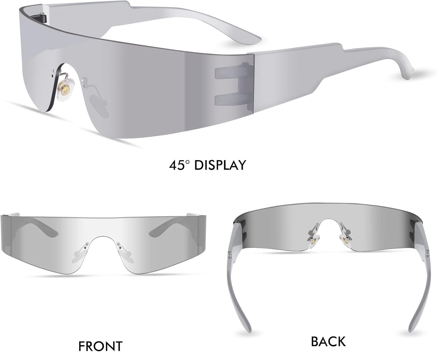 milramtob Futuristic Wrap Around Sunglasses Y2K Silver Trendy Rimless Glasses Cyberpunk Eyewear for Women Men Rave Party - Image 4
