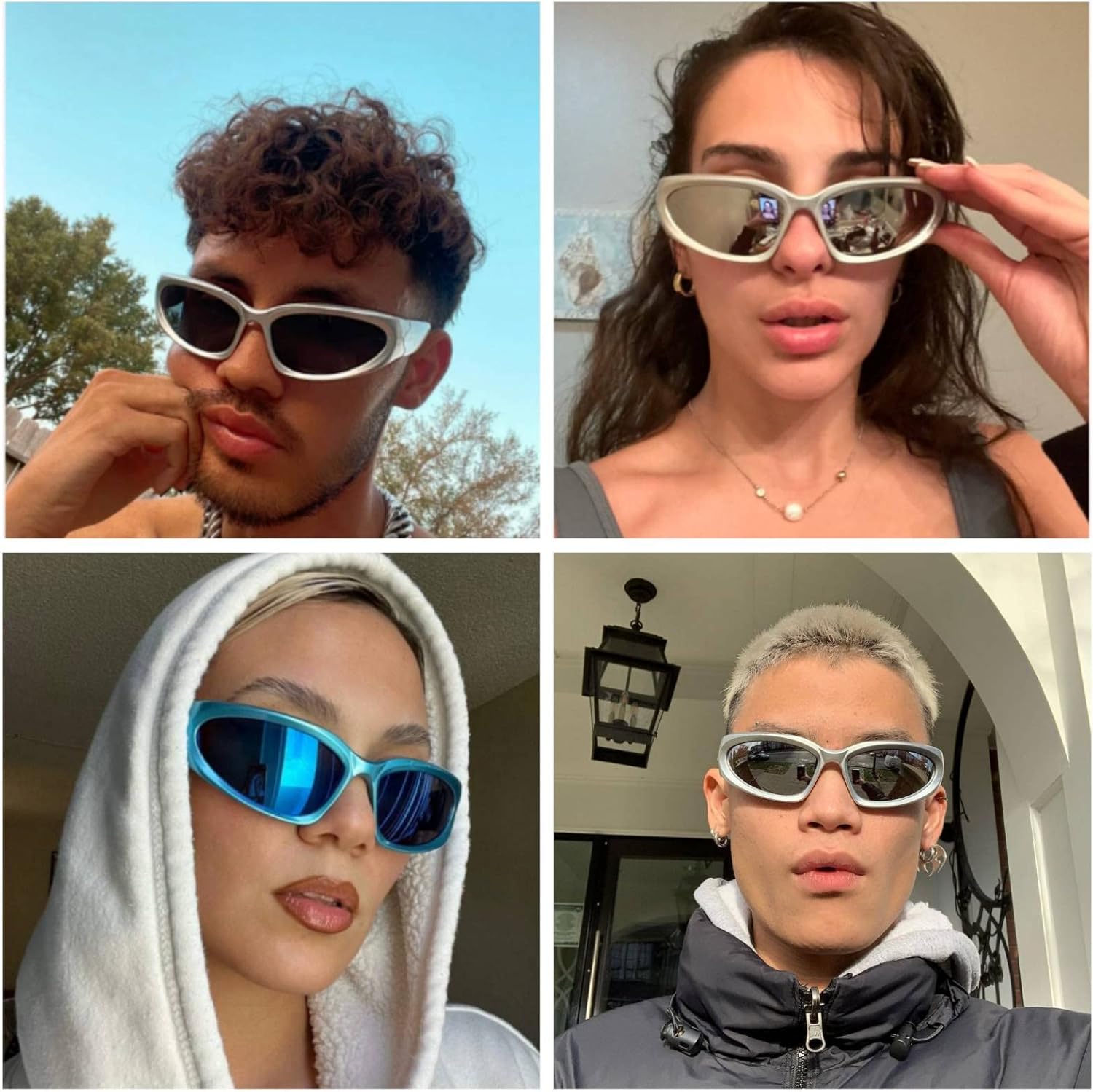 milramtob Y2K Wrap Around Sunglasses Trendy Silver Glasses Retro 90s Shades Women Futuristic - Image 2
