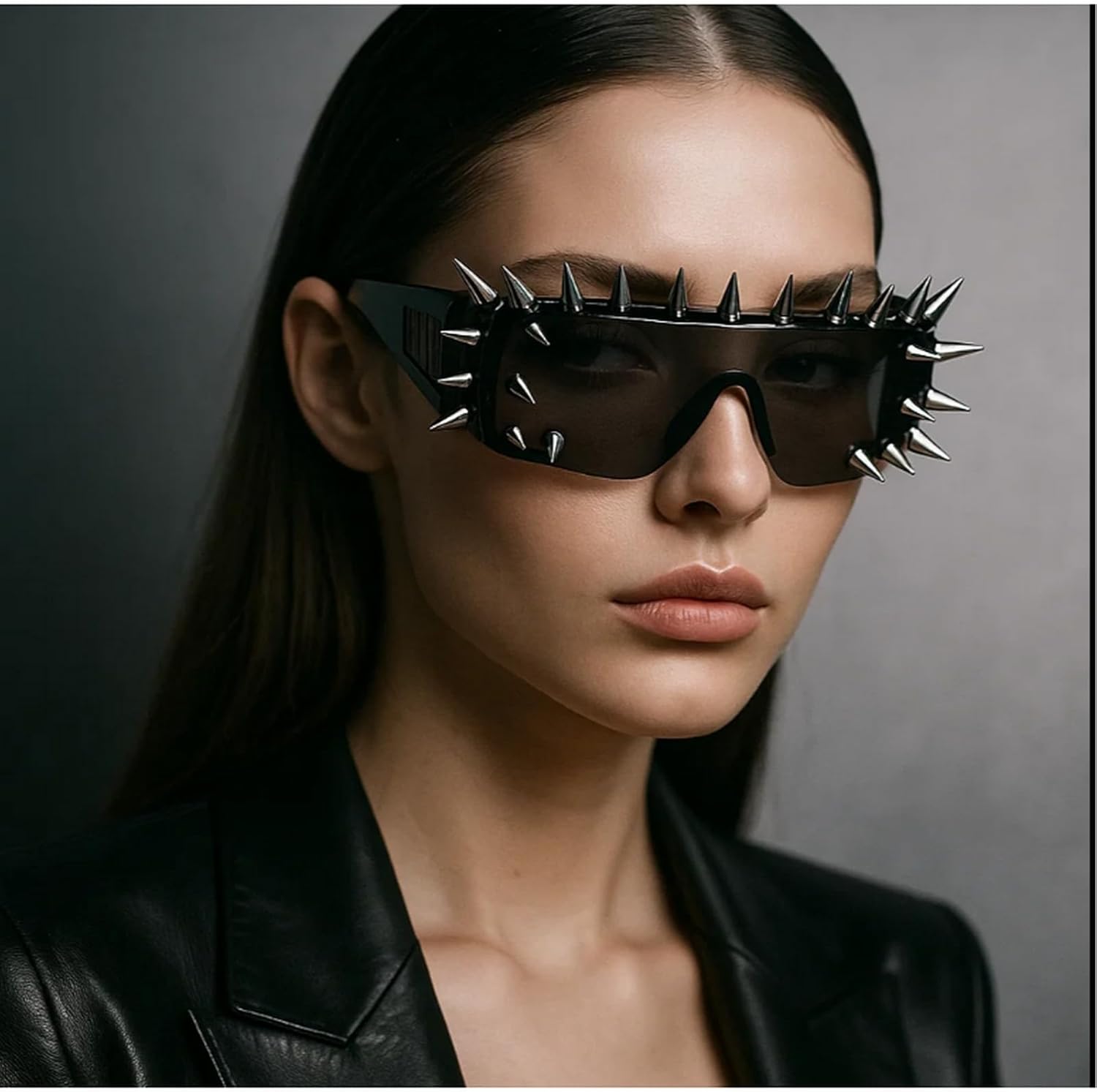 mincl\/Punk Rocker Large Shield Spike Fashion Novelty Club Sunglasses - Image 2