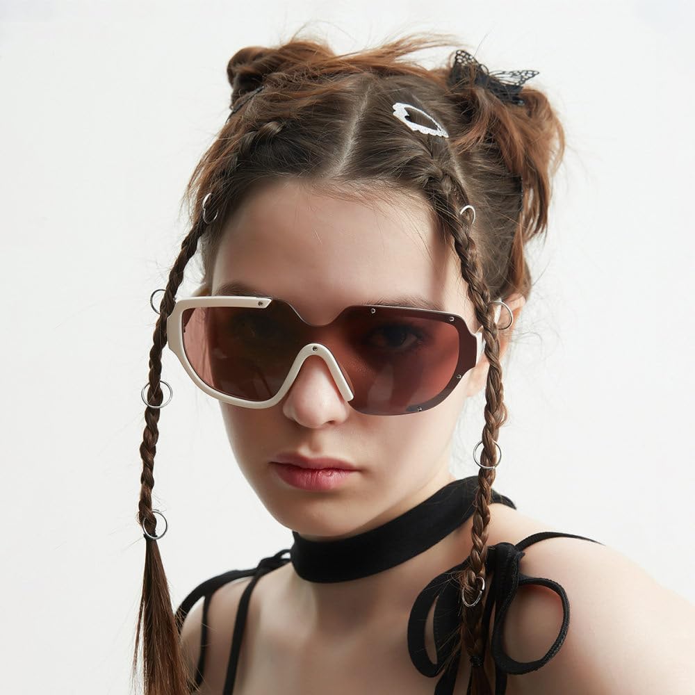 MUTYNE Fashion Rivet One Piece Sunglasses Women Men Trendy Futuristic Oversized Green Siamese Sun Glasses - Image 2