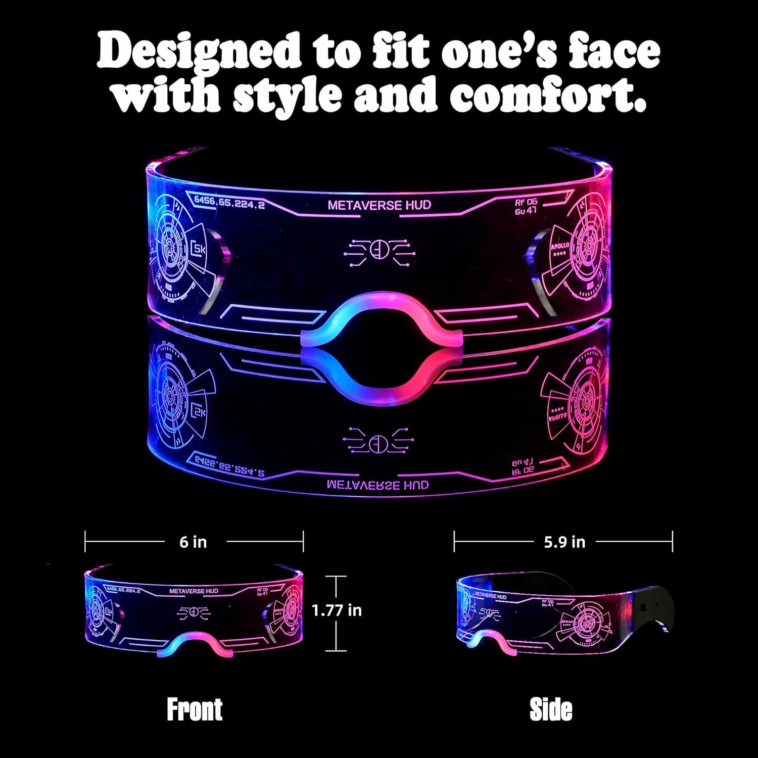 Oybete Light Up Glasses LED Glass Futuristic Sunglasses Glowing In Dark For Adults Kids i##e##s: 2 pack ^^ For Party ^^ 7 Color ^^ Neon Glasses ^^ Accessories ^^ Gifts ^^ Elegant Style :i##e##s - Image 6