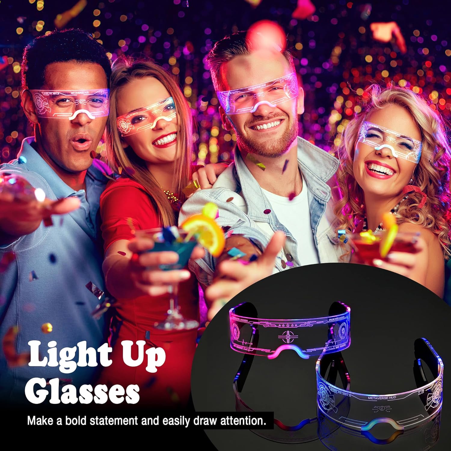 Oybete Light Up Glasses LED Glass Futuristic Sunglasses Glowing In Dark For Adults Kids i##e##s: 2 pack ^^ For Party ^^ 7 Color ^^ Neon Glasses ^^ Accessories ^^ Gifts ^^ Elegant Style :i##e##s - Image 2